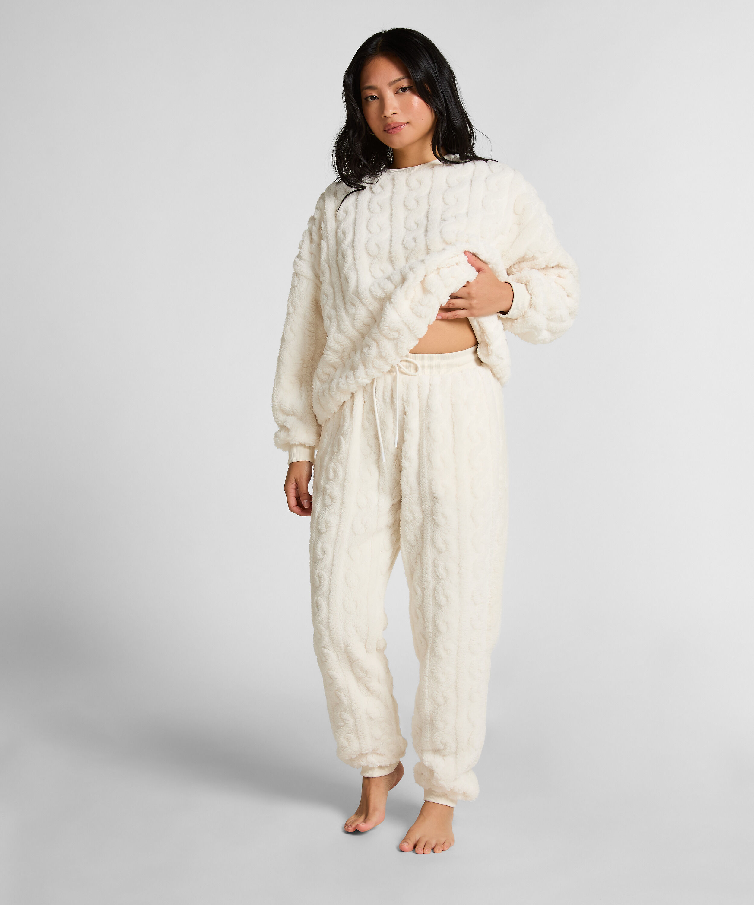 Jogger en polaire torsadée, Blanc Jogger en polaire torsadée, Blanc