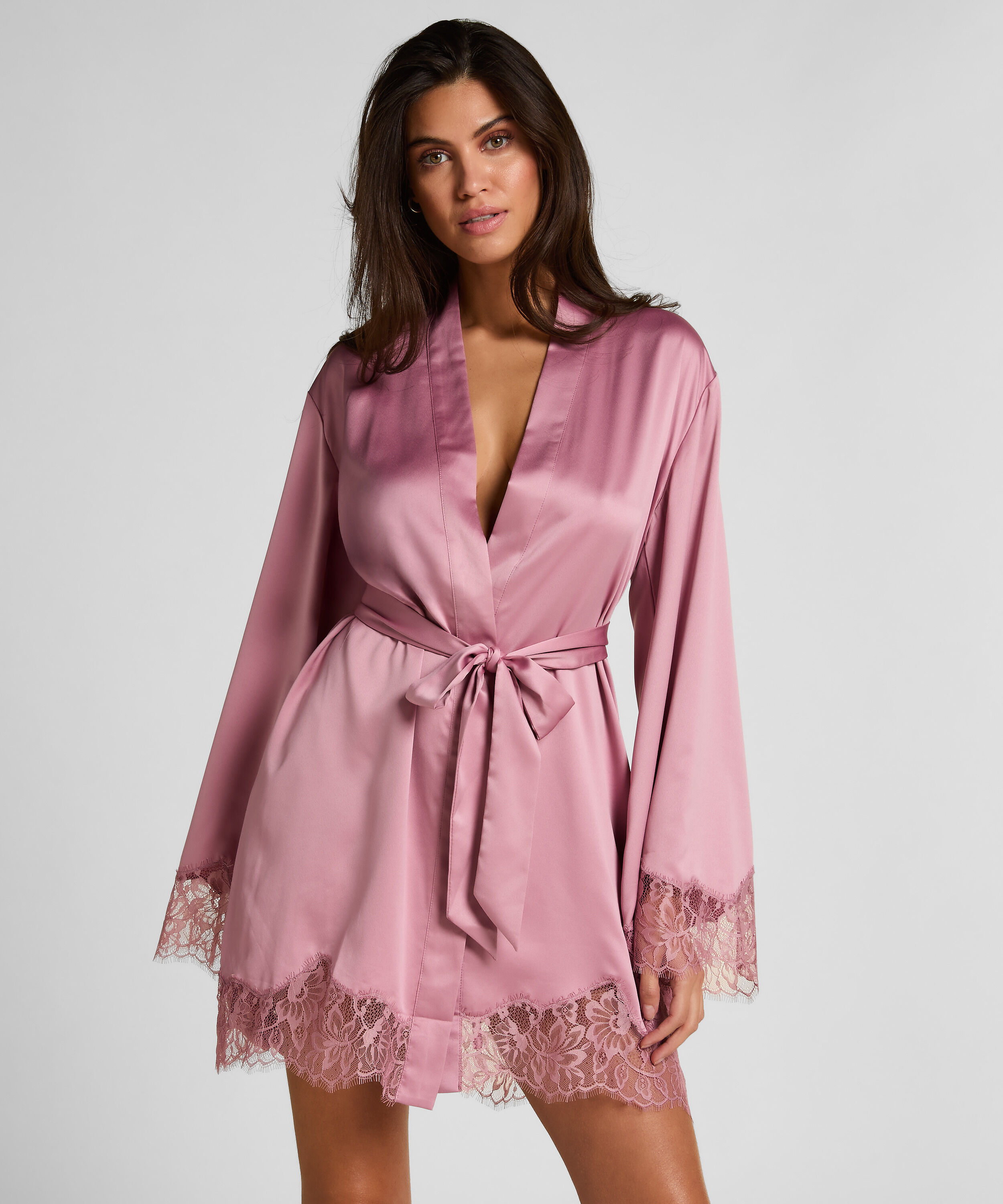 Kimono en satin Valerie, Rose