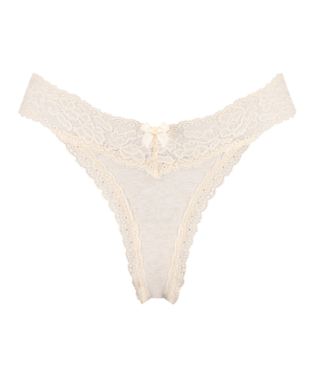 String taille extra basse en coton, Beige