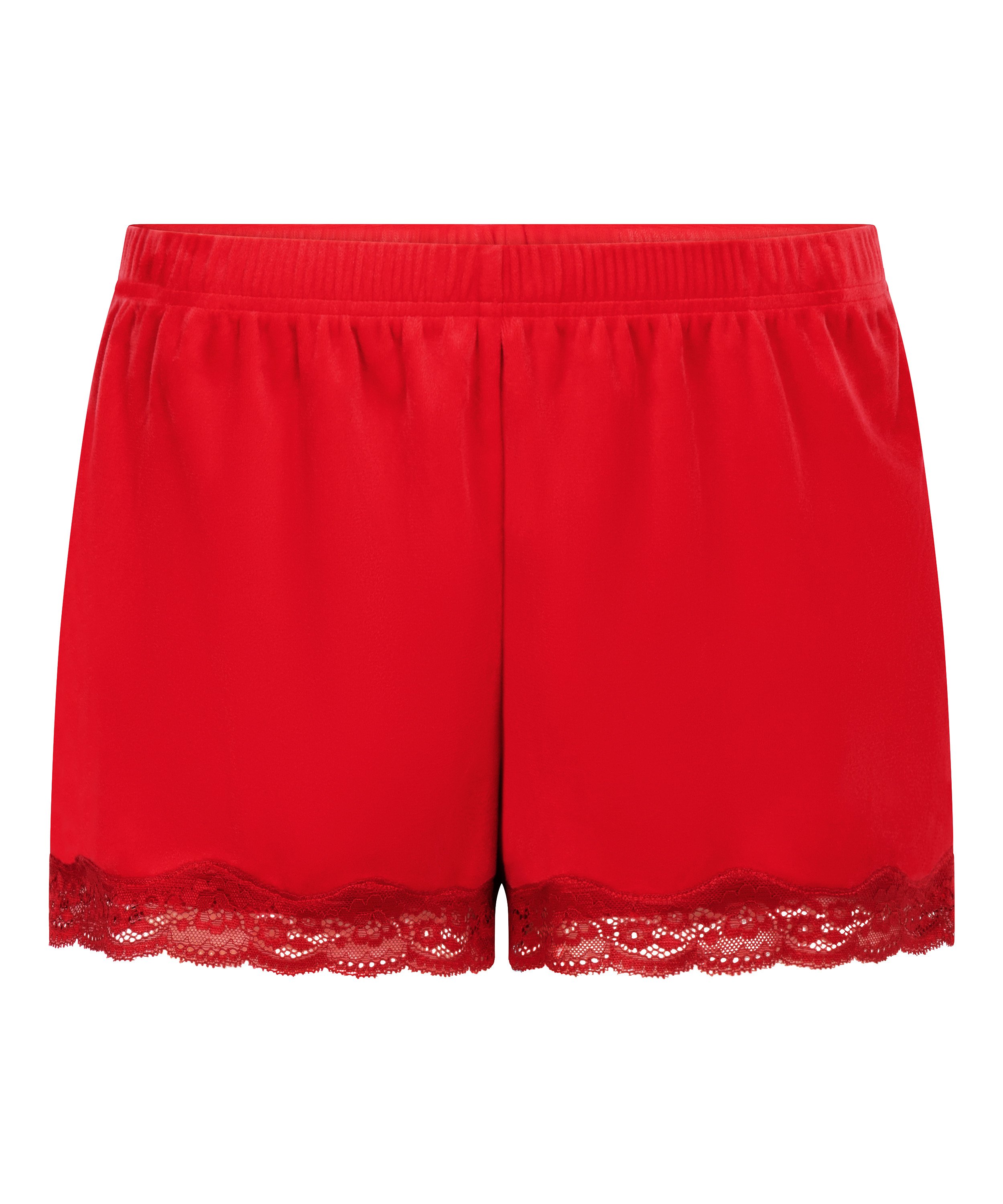 Short en velours à dentelle, Rouge, main