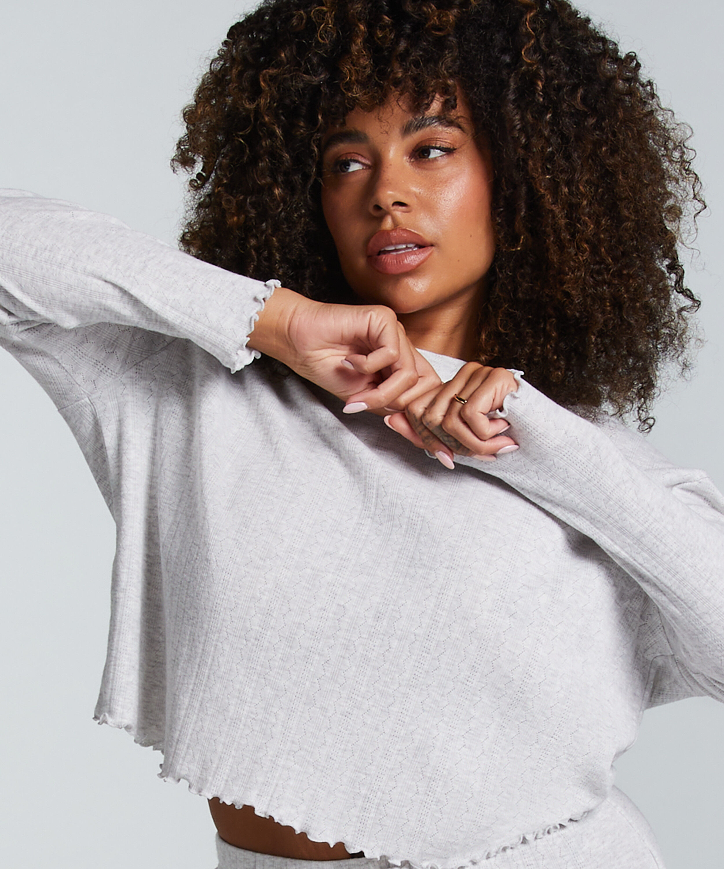 Haut de pyjama à manches longues Pointelle, Beige Haut de pyjama à manches longues Pointelle, Beige