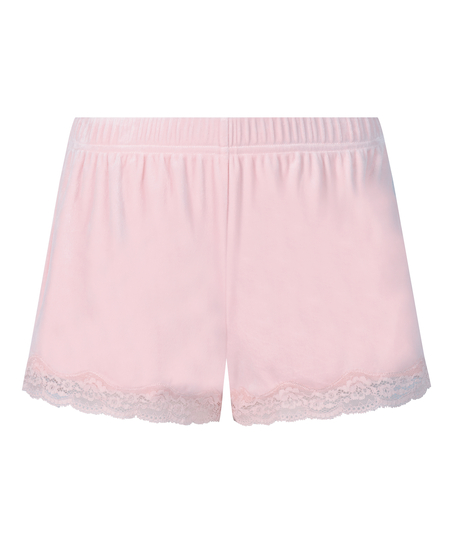 Short en velours &agrave; dentelle, Rose