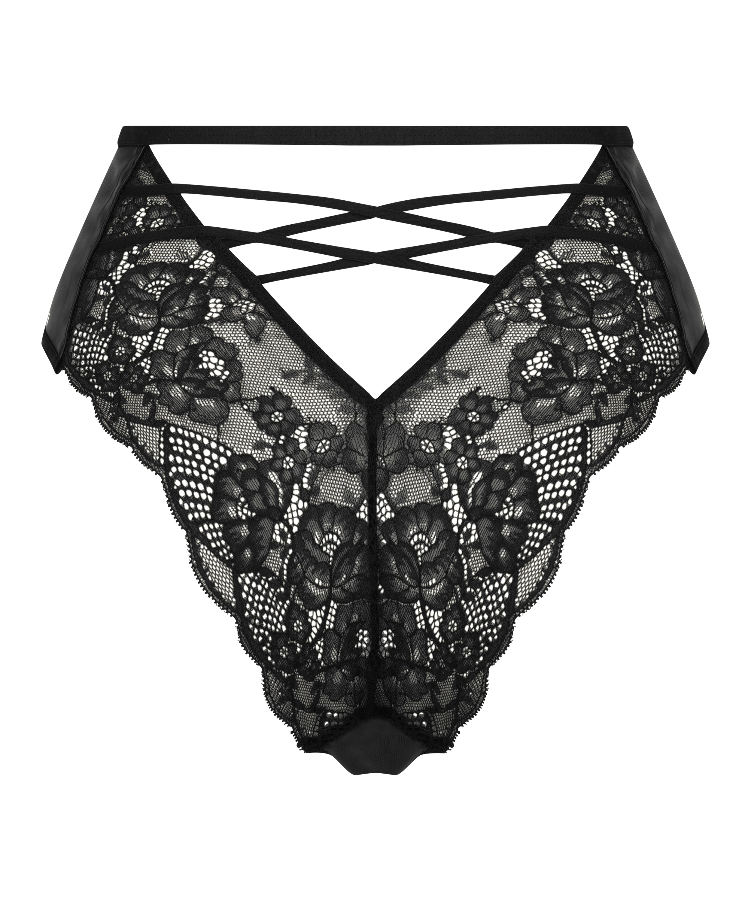 Slip brésilien ouvert taille haute Melissa, Noir, main