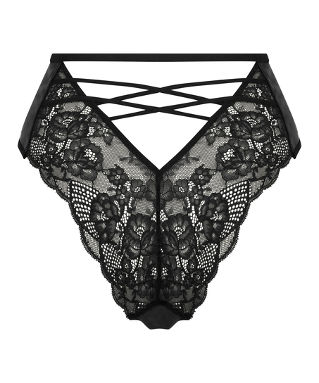 Slip brésilien ouvert taille haute Melissa, Noir
