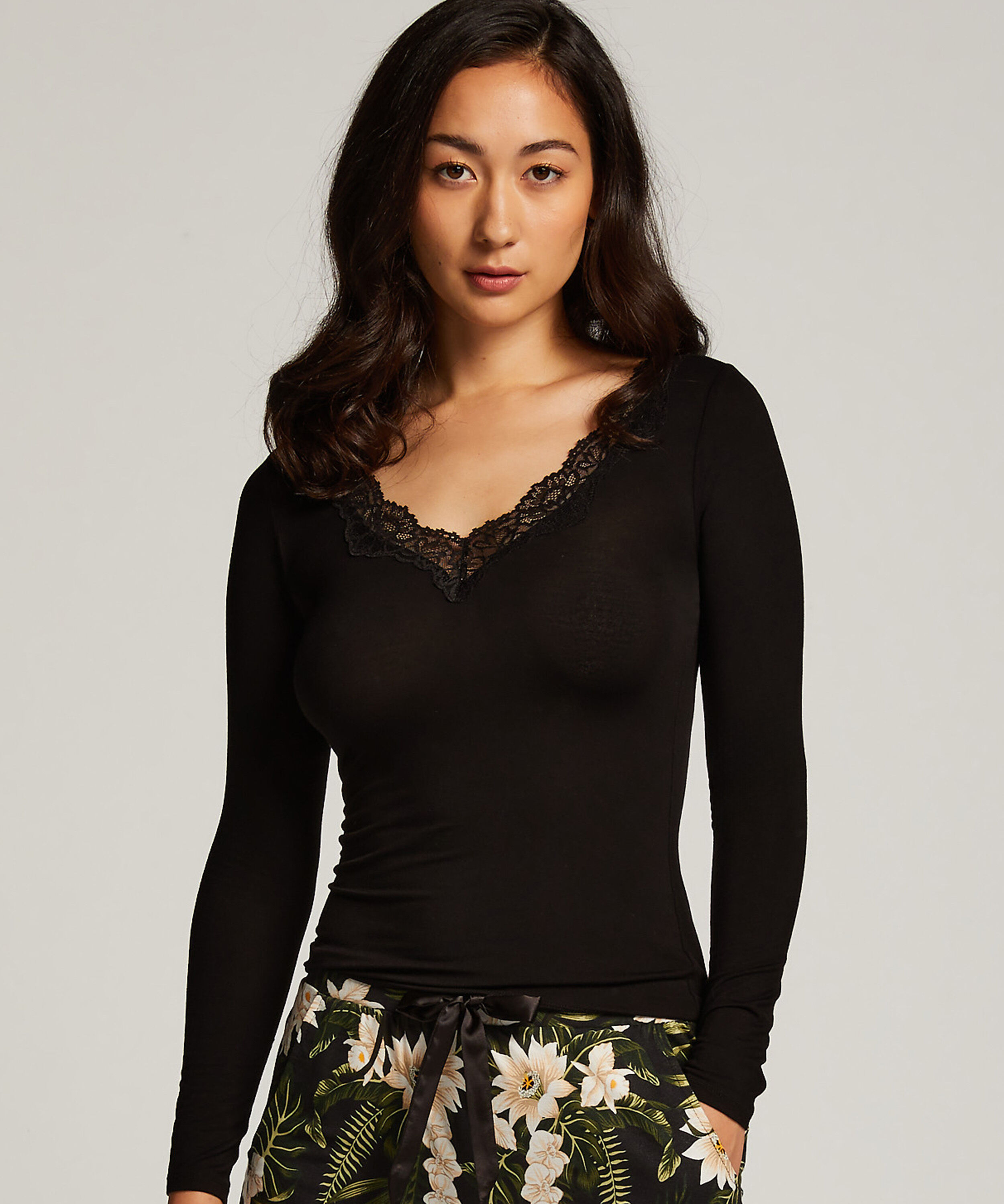 Haut de pyjama manches longues Jersey, Noir Haut de pyjama manches longues Jersey, Noir