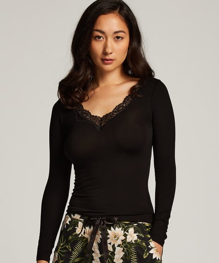 Haut de pyjama manches longues Jersey, Noir