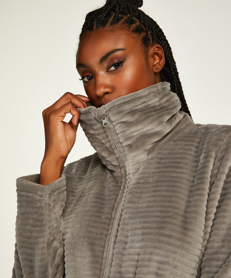 Peignoir en molleton avec fermeture éclair, Gris