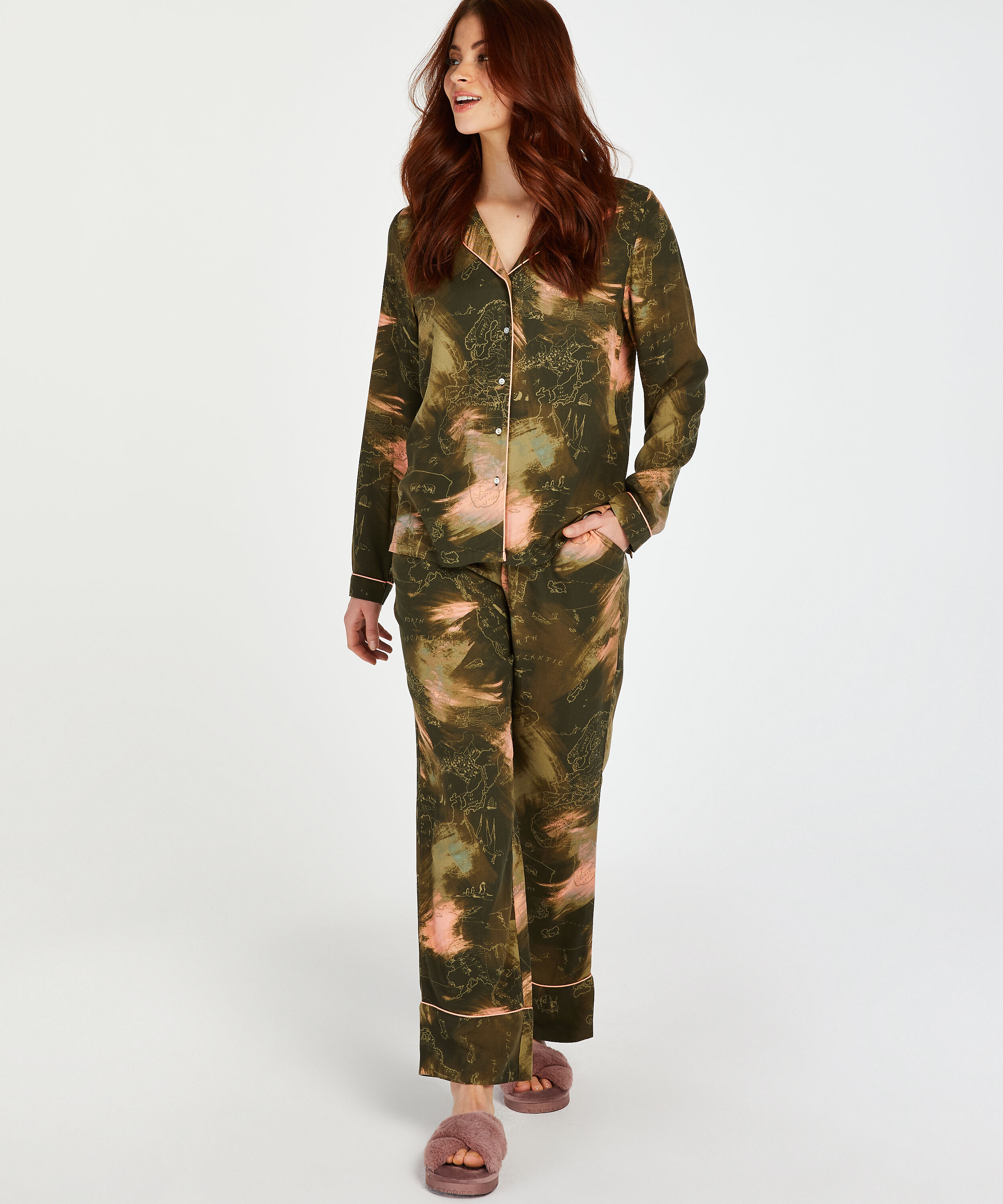 Haut de pyjama &agrave; manches longues World Map, Vert