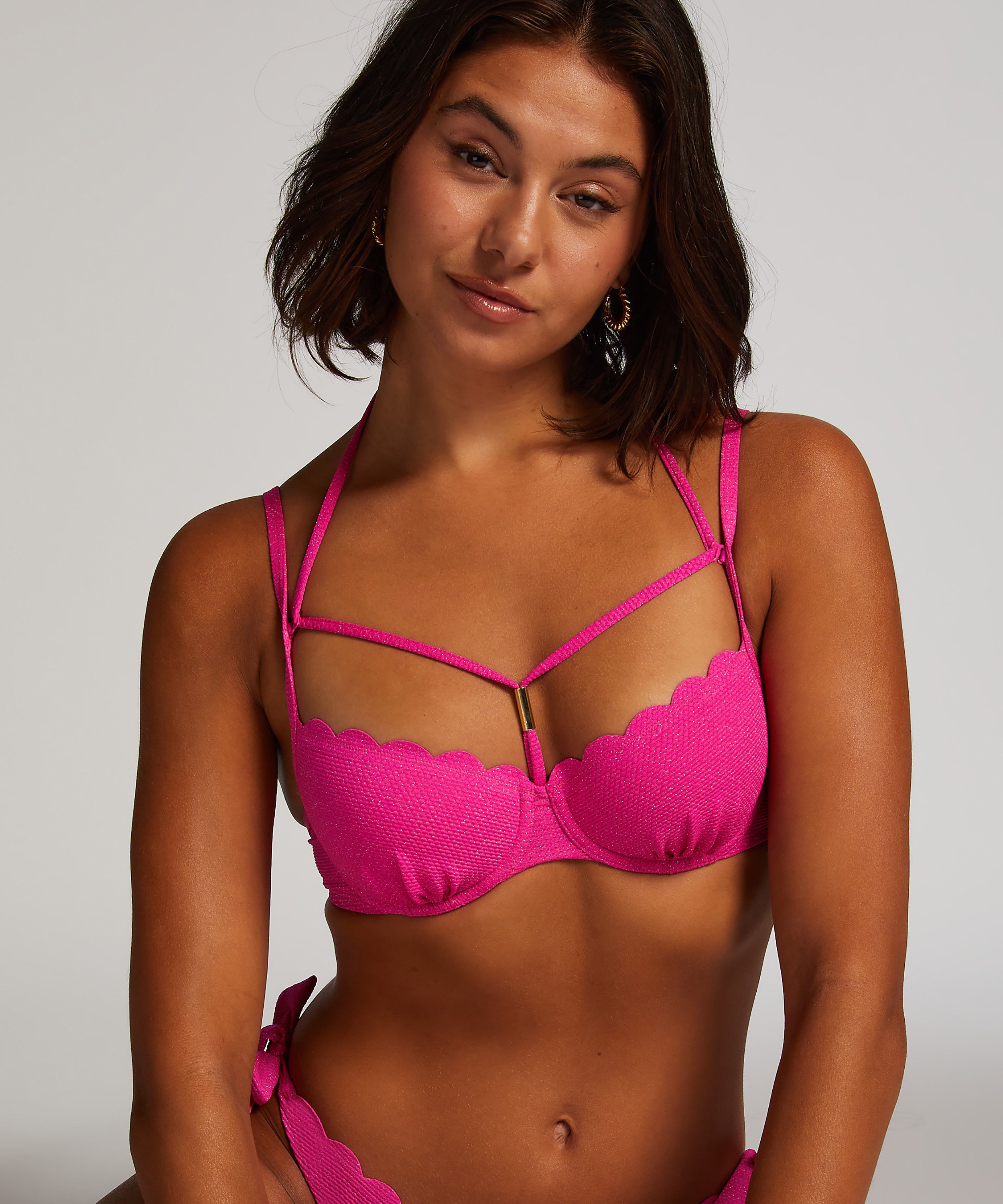 Haut de bikini Lurex Scallop, Rose, main