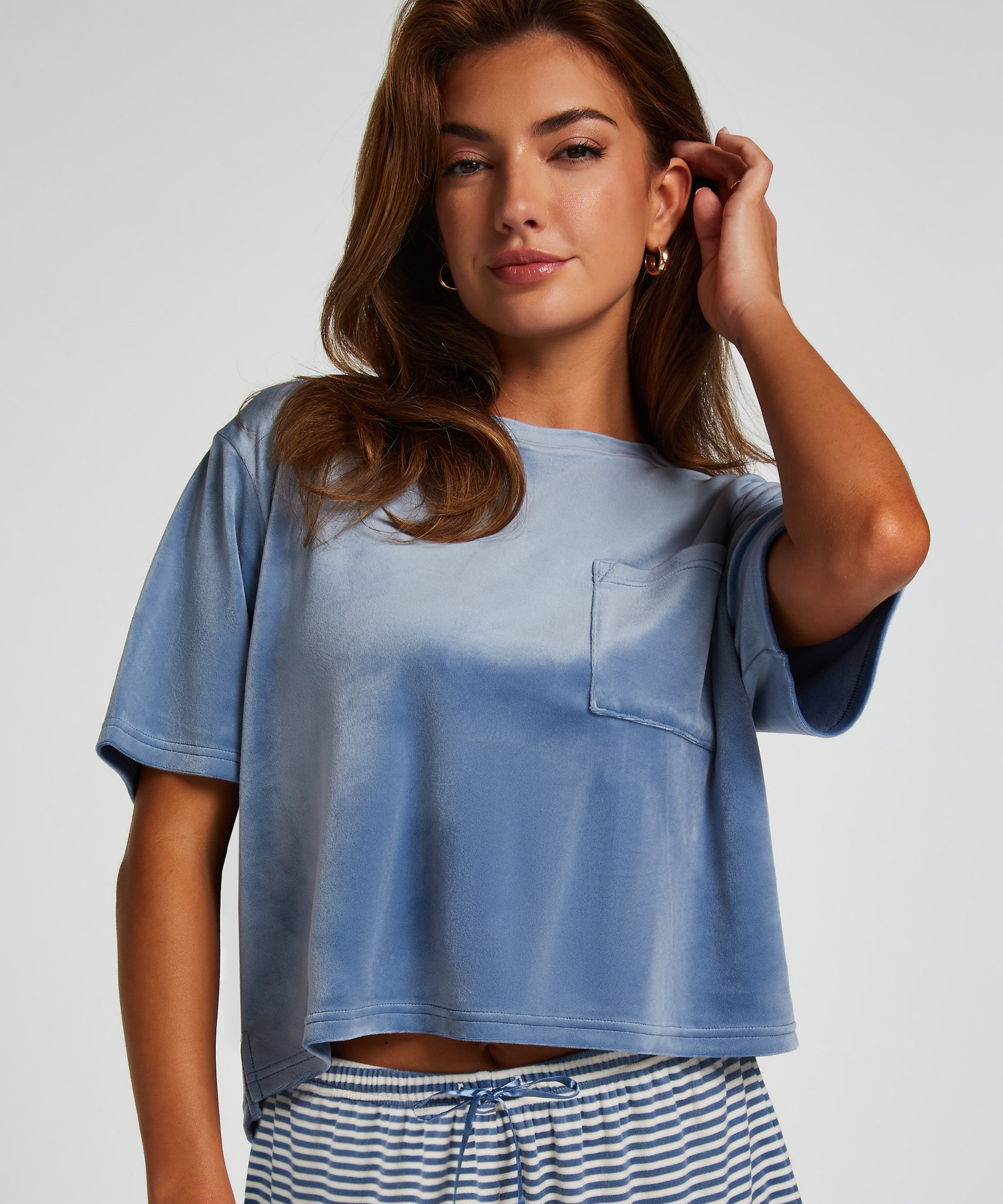 Top Velours Pocket, Bleu, main