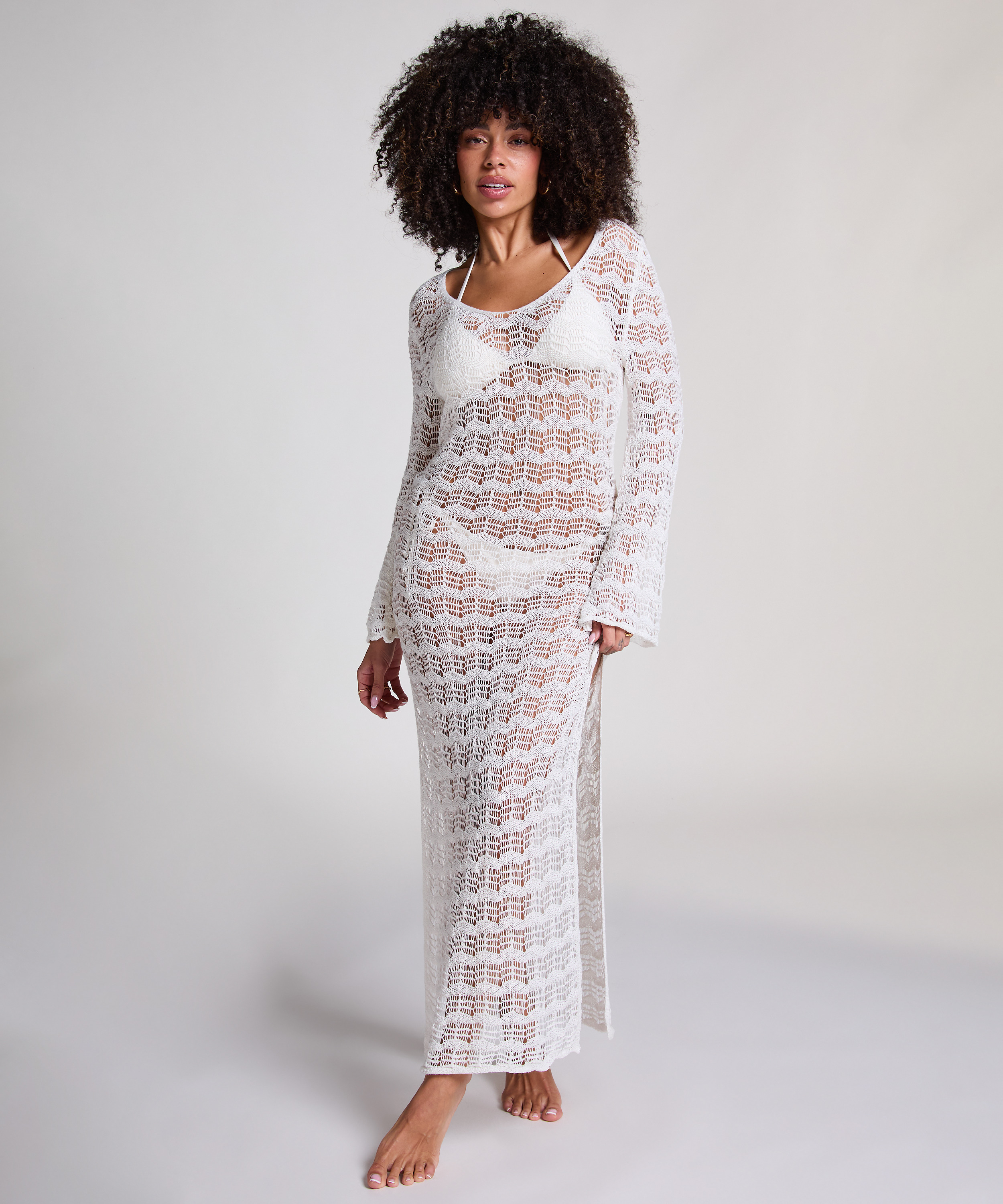 Robe maxi en crochet, Blanc, main