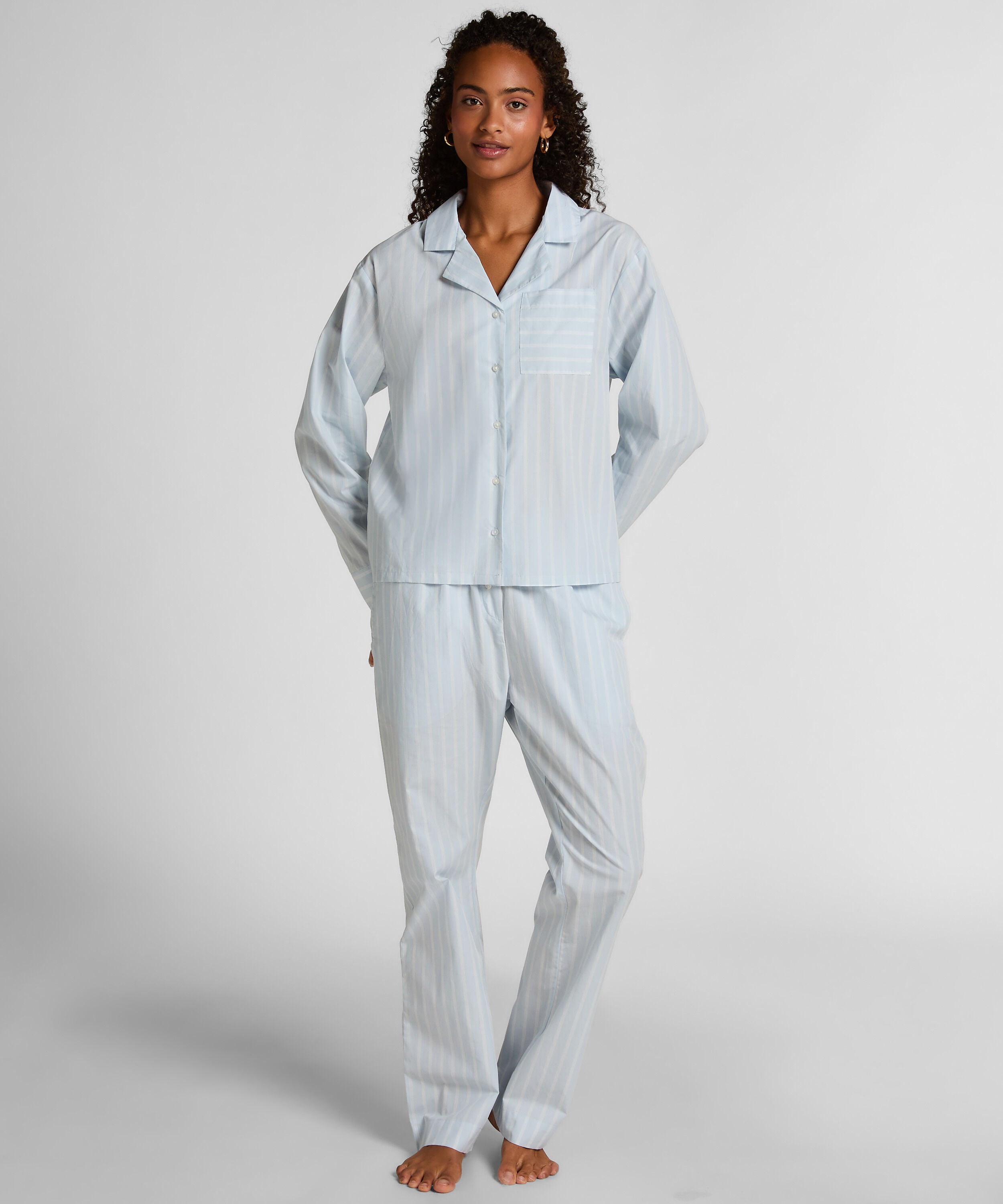 Pantalon en coton tissé à rayures, Bleu Pantalon en coton tissé à rayures, Bleu