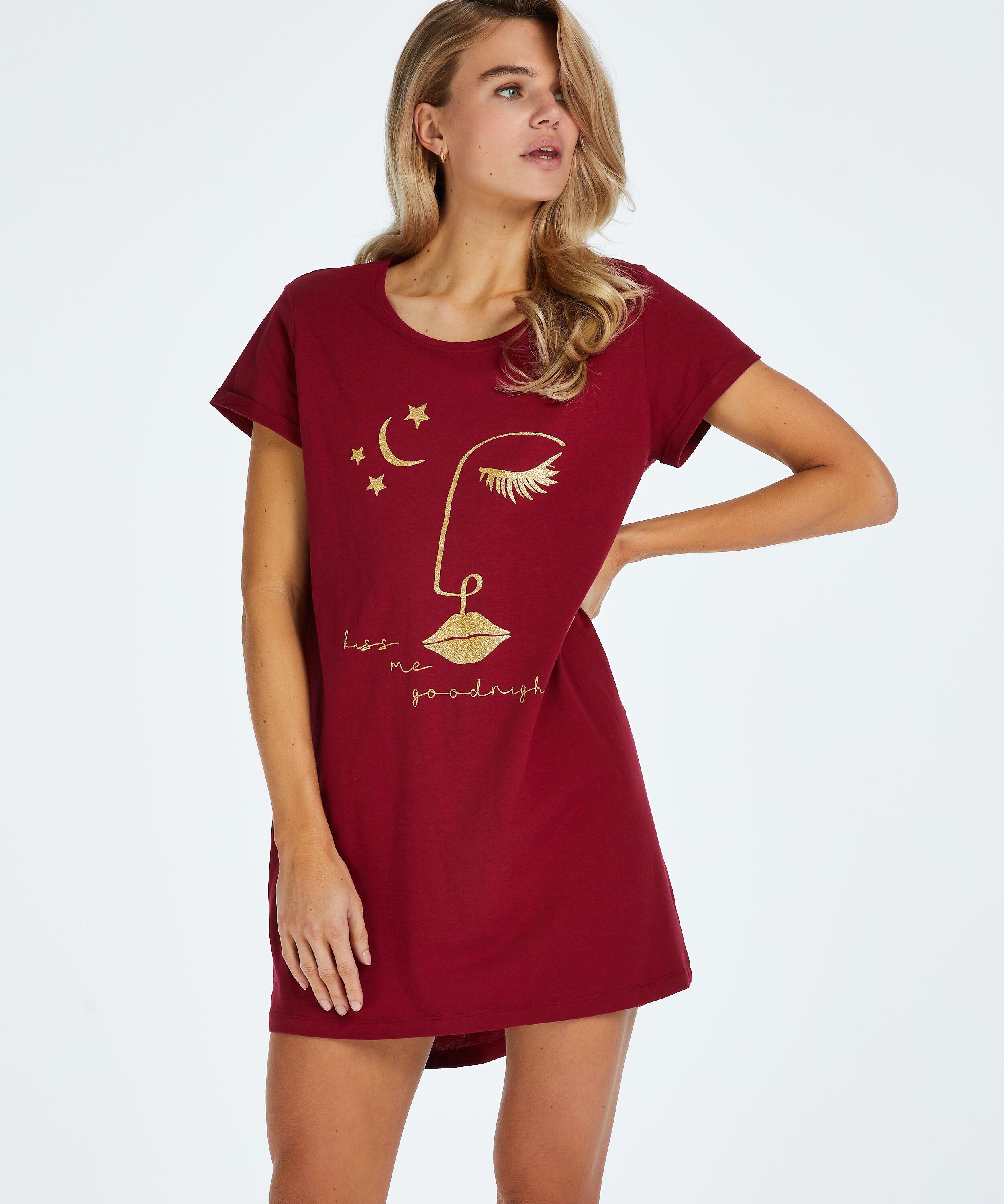 Chemise de nuit &agrave; encolure arrondie, Rouge