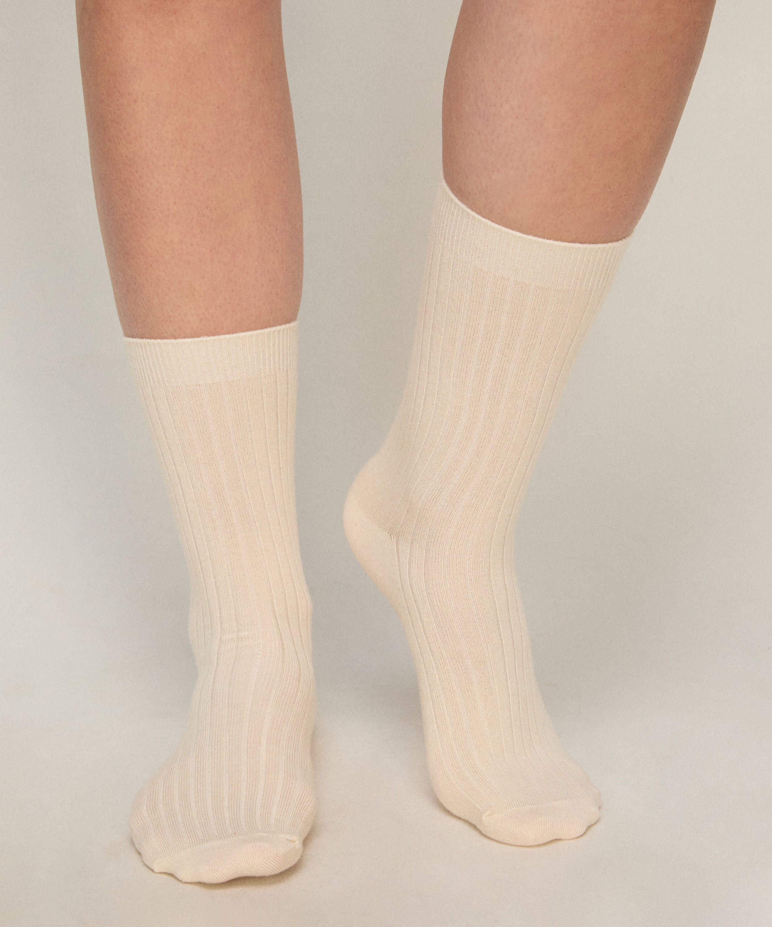 Cashmere Blend Ribbed Socks, Blanc
