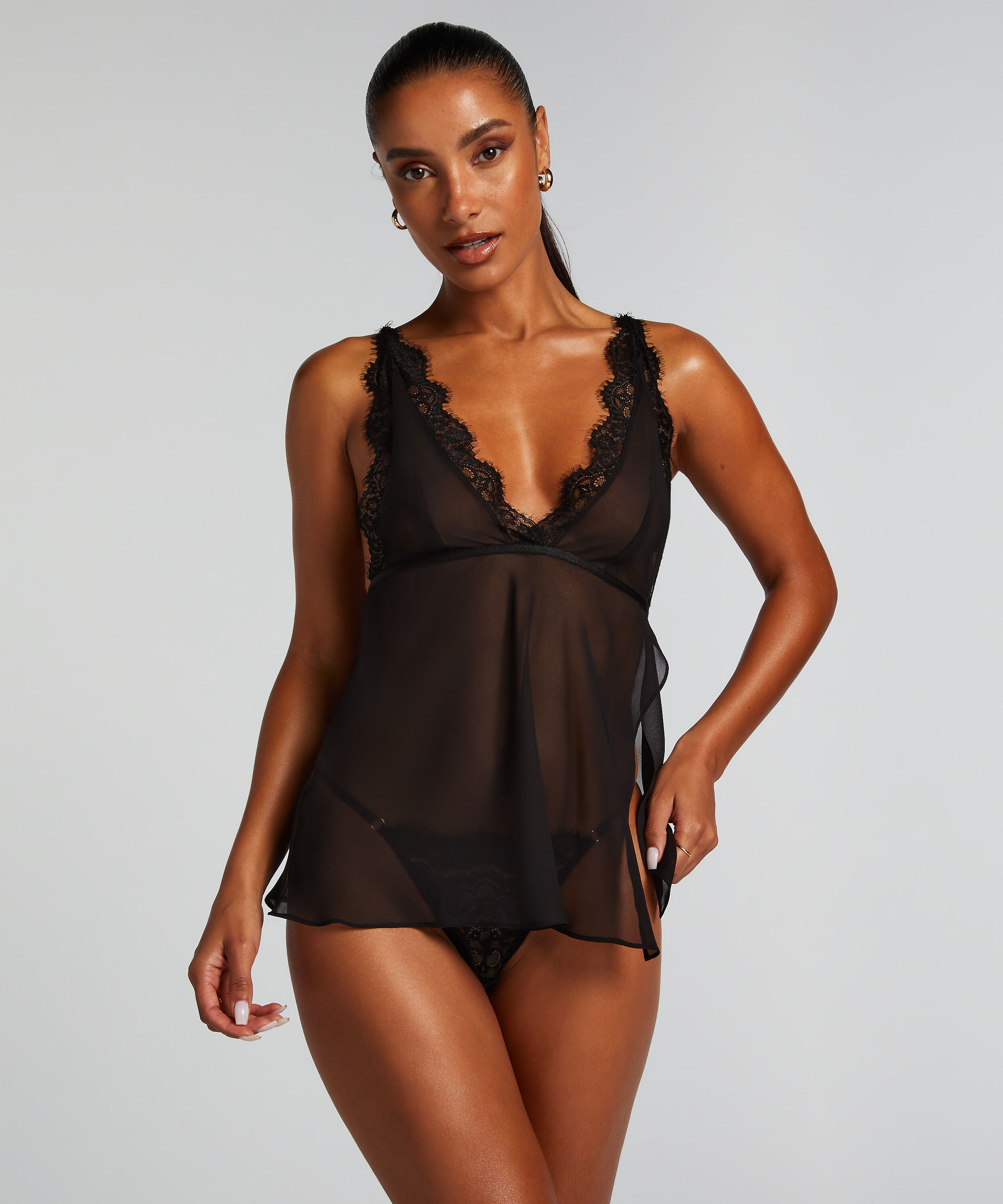 Babydoll Chiffon Lace, Noir Babydoll Chiffon Lace, Noir