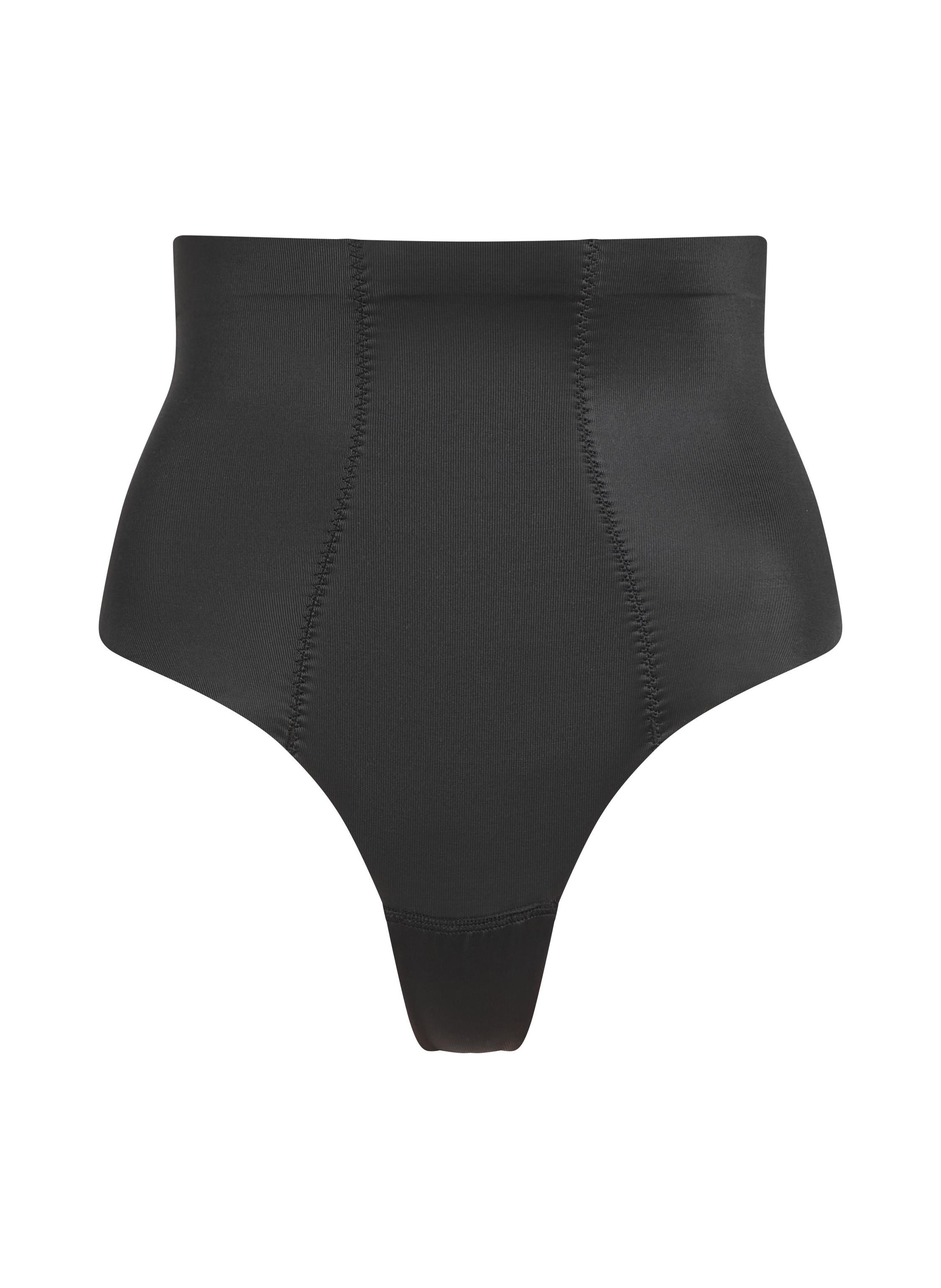 String taille haute avec gaine sculptante en dentelle scuba, Noir, main
