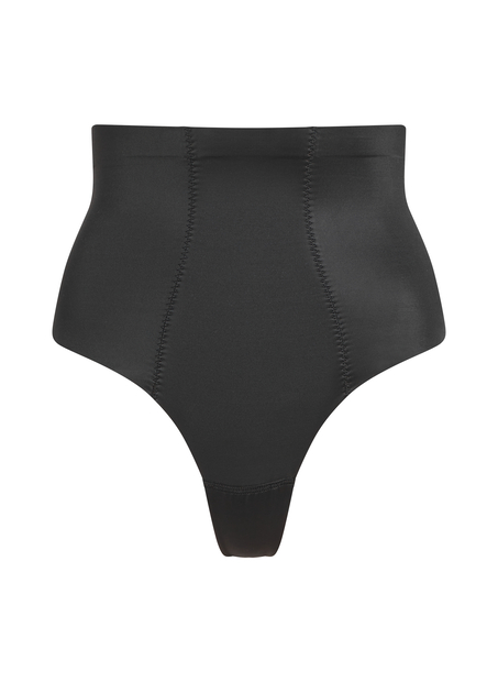 String taille haute avec gaine sculptante en dentelle scuba, Noir