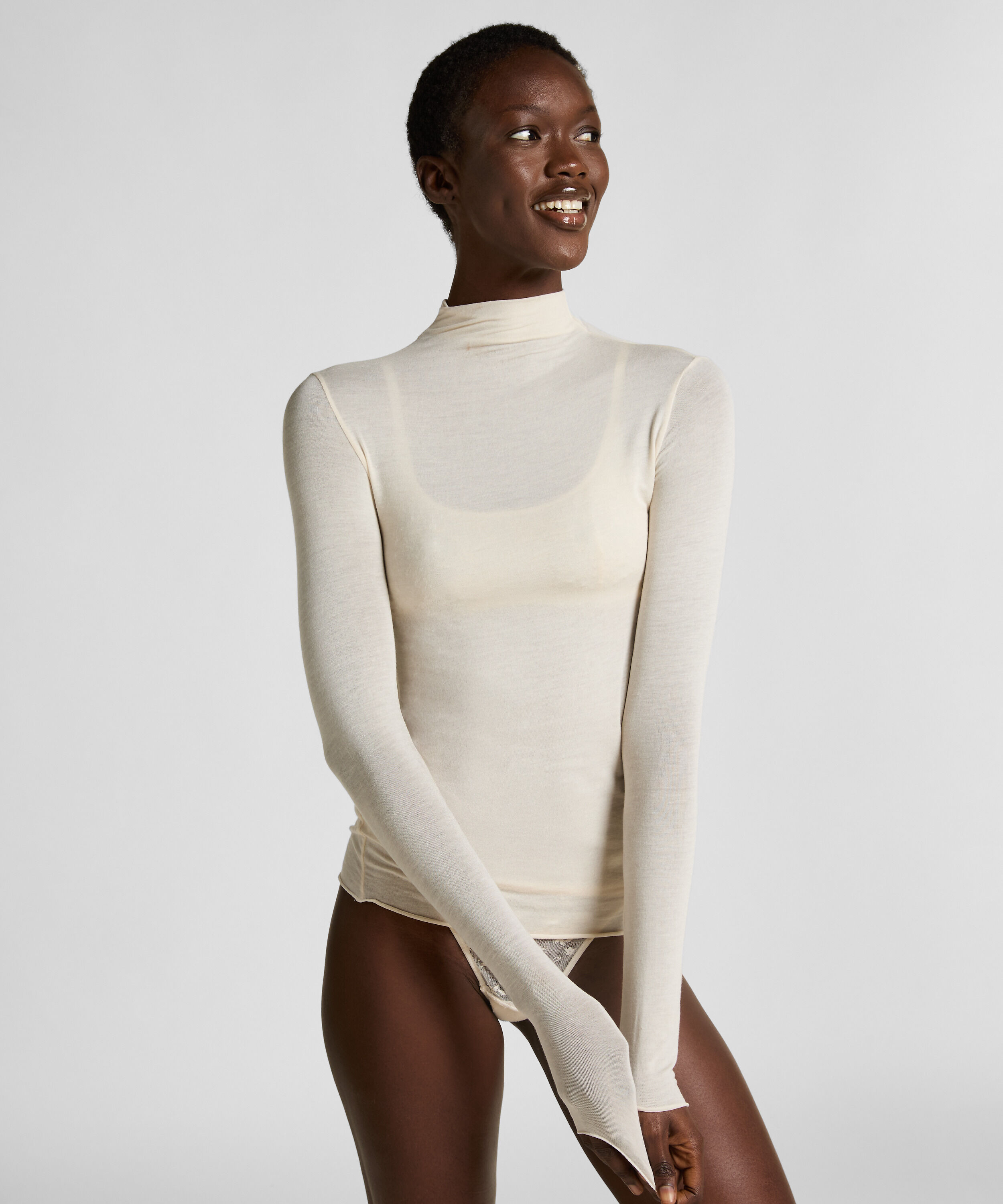 Haut avec cachemire à col roulé super soft, Blanc