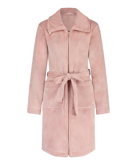 Peignoir en molleton avec fermeture éclair, Rose