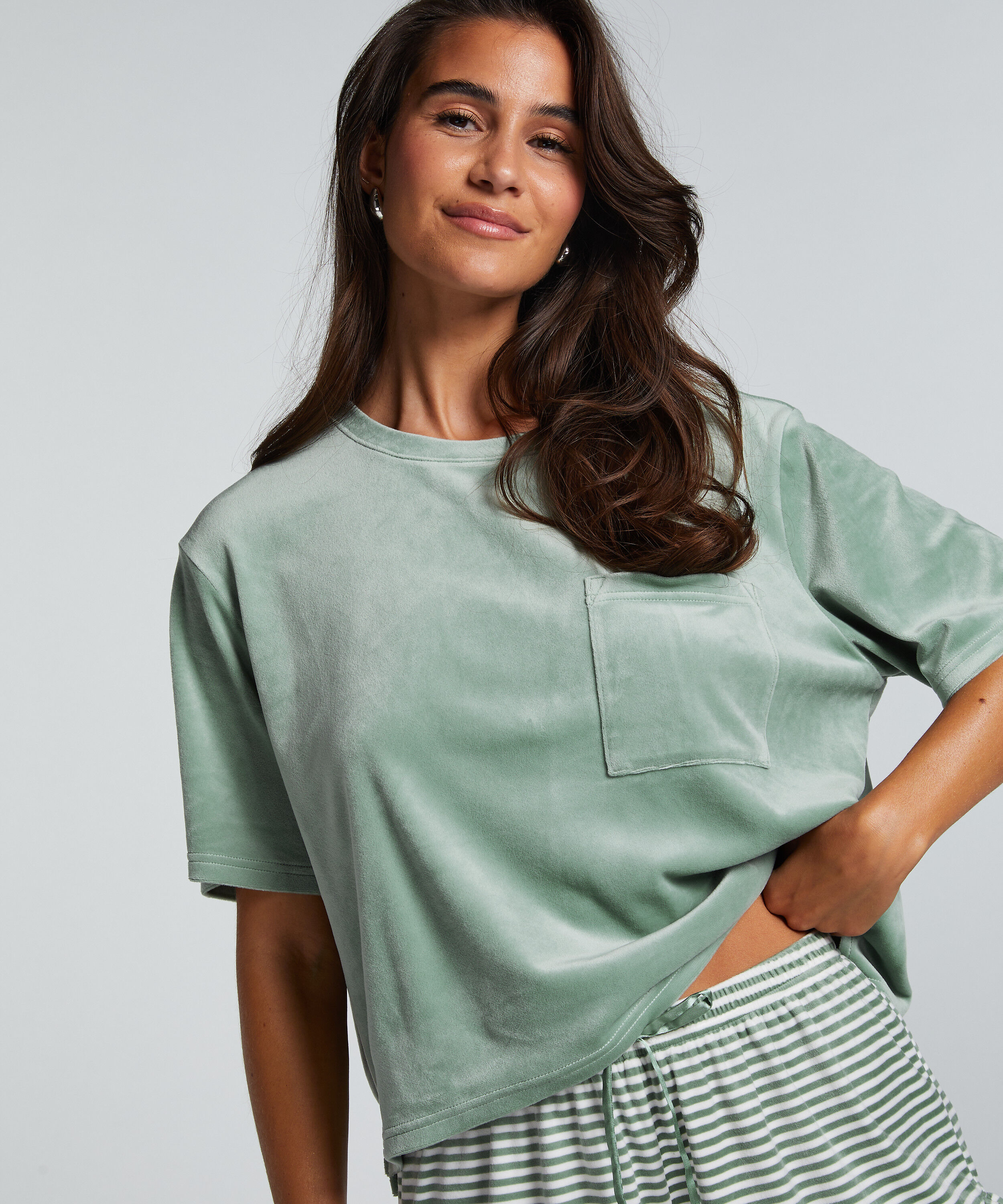 Top Velours Pocket, Vert