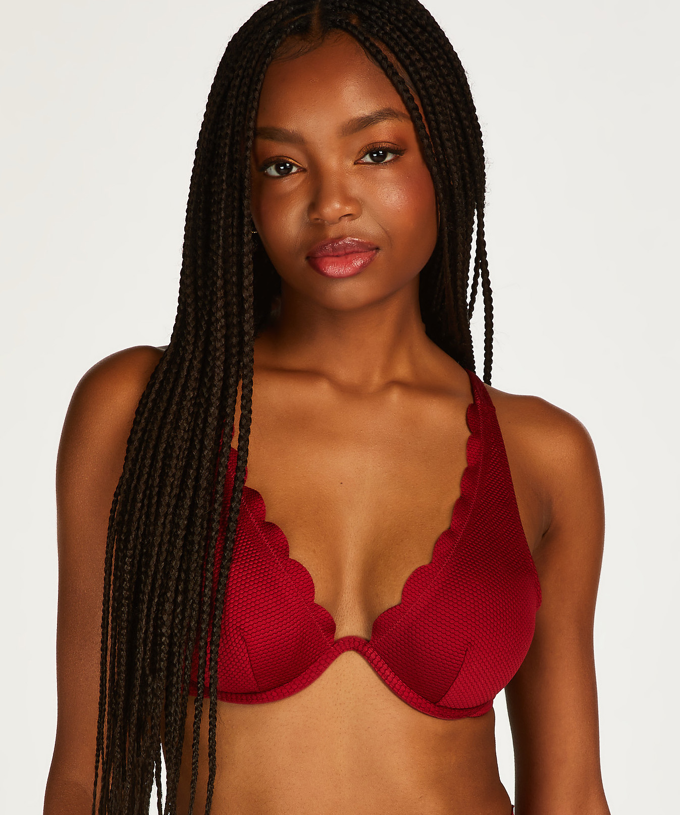 Haut de bikini à armatures non rembourré Scallop, Rouge, main