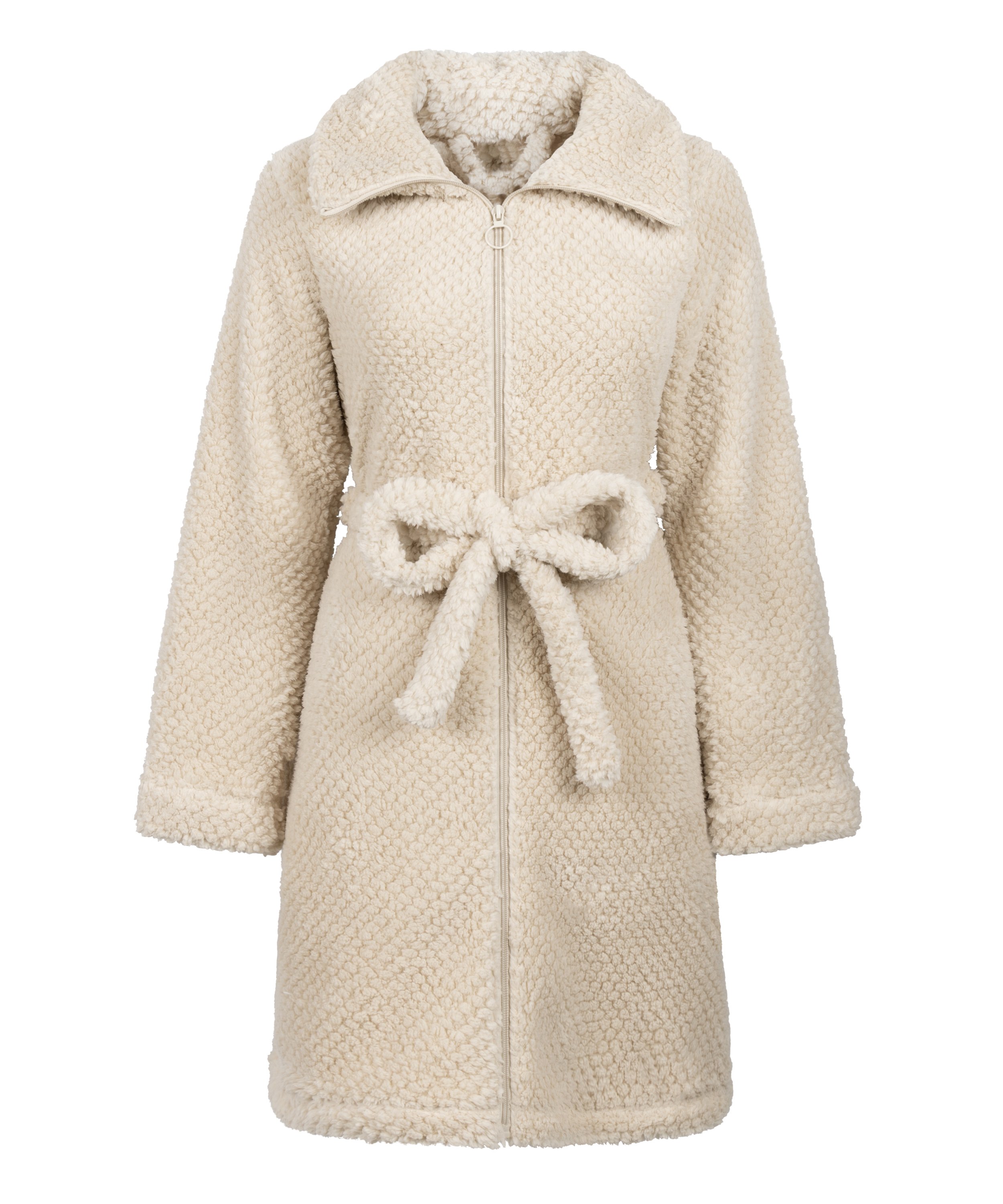 Robe de chambre en polaire à fermeture éclair, Blanc, main