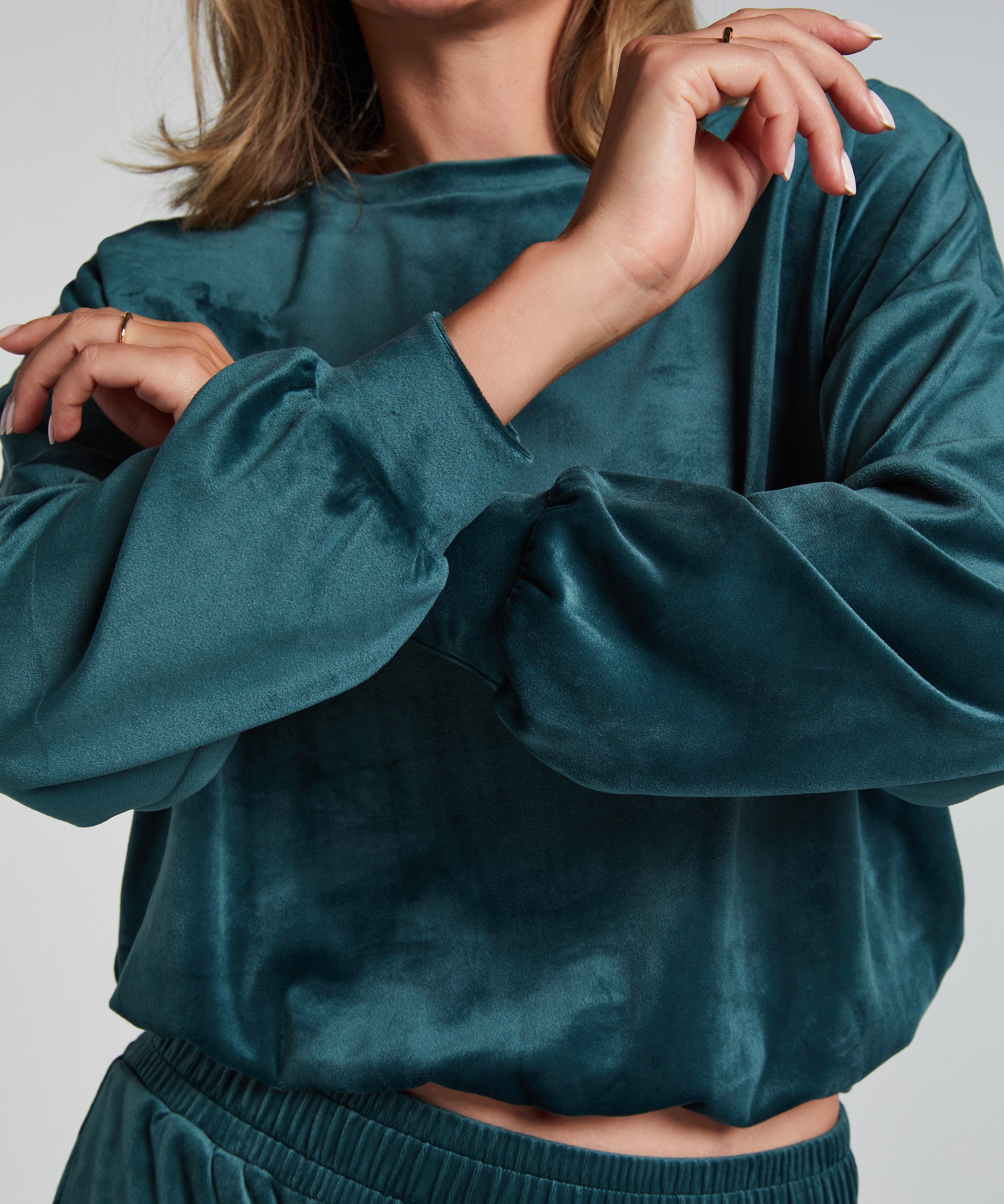 Top Velours, Vert, main