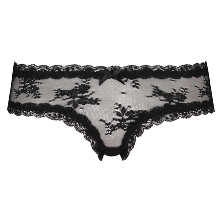 Slip brésilien V-shape Floral Mesh, Noir
