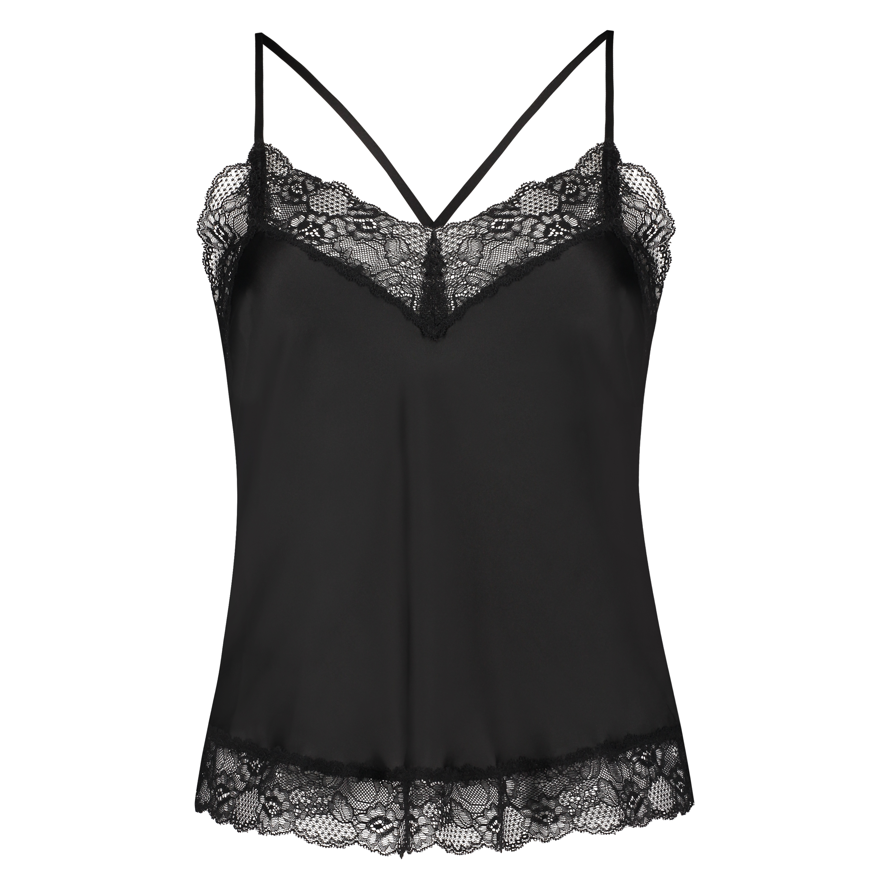 Haut de camisole Satin Dentelle, Noir, main