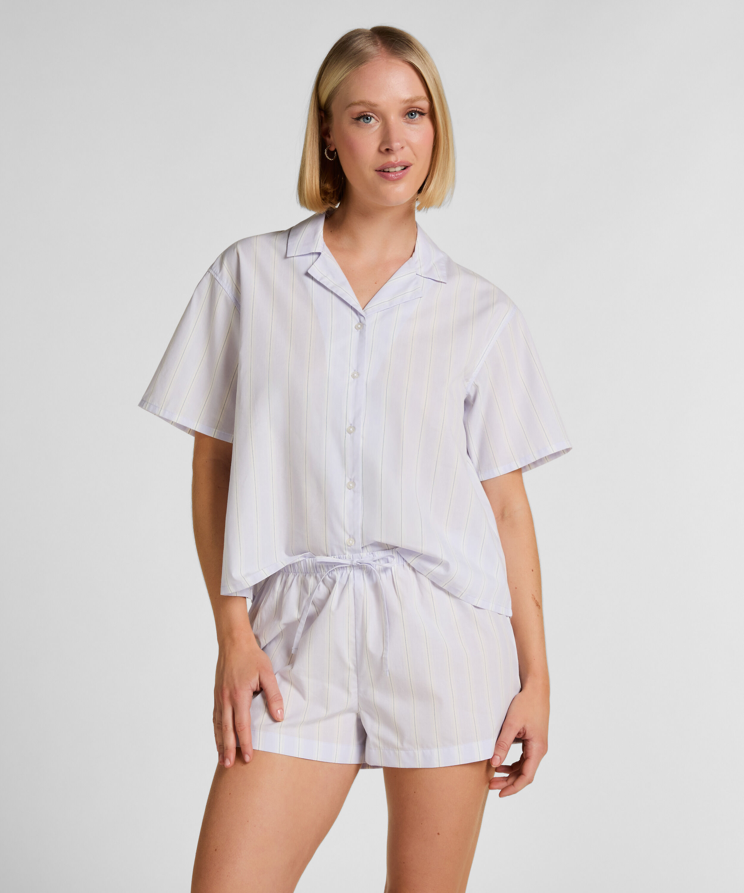 Short en coton rayé, Violet Short en coton rayé, Violet