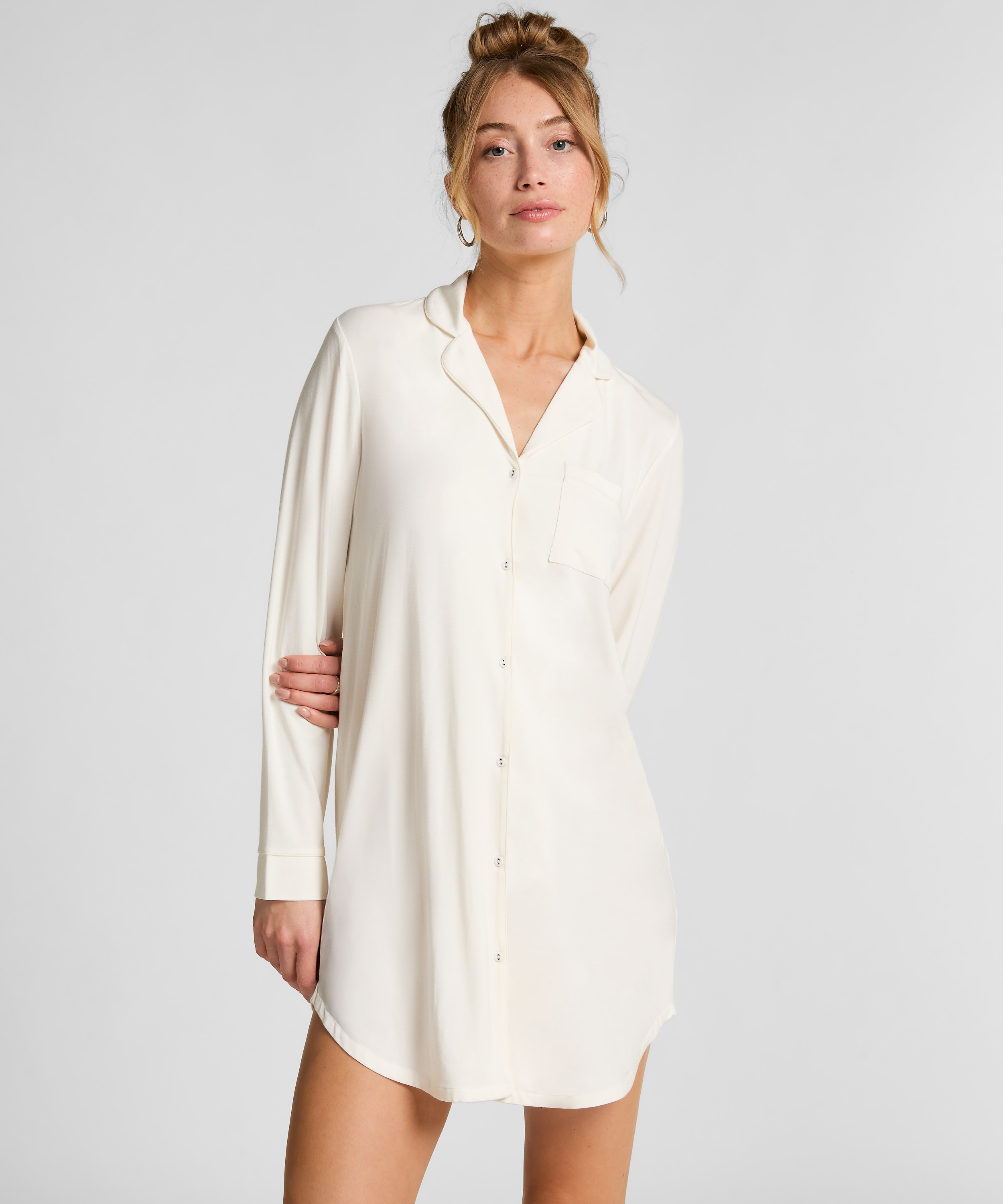 Robe-chemise à manches longues en jersey Essential, Blanc, main