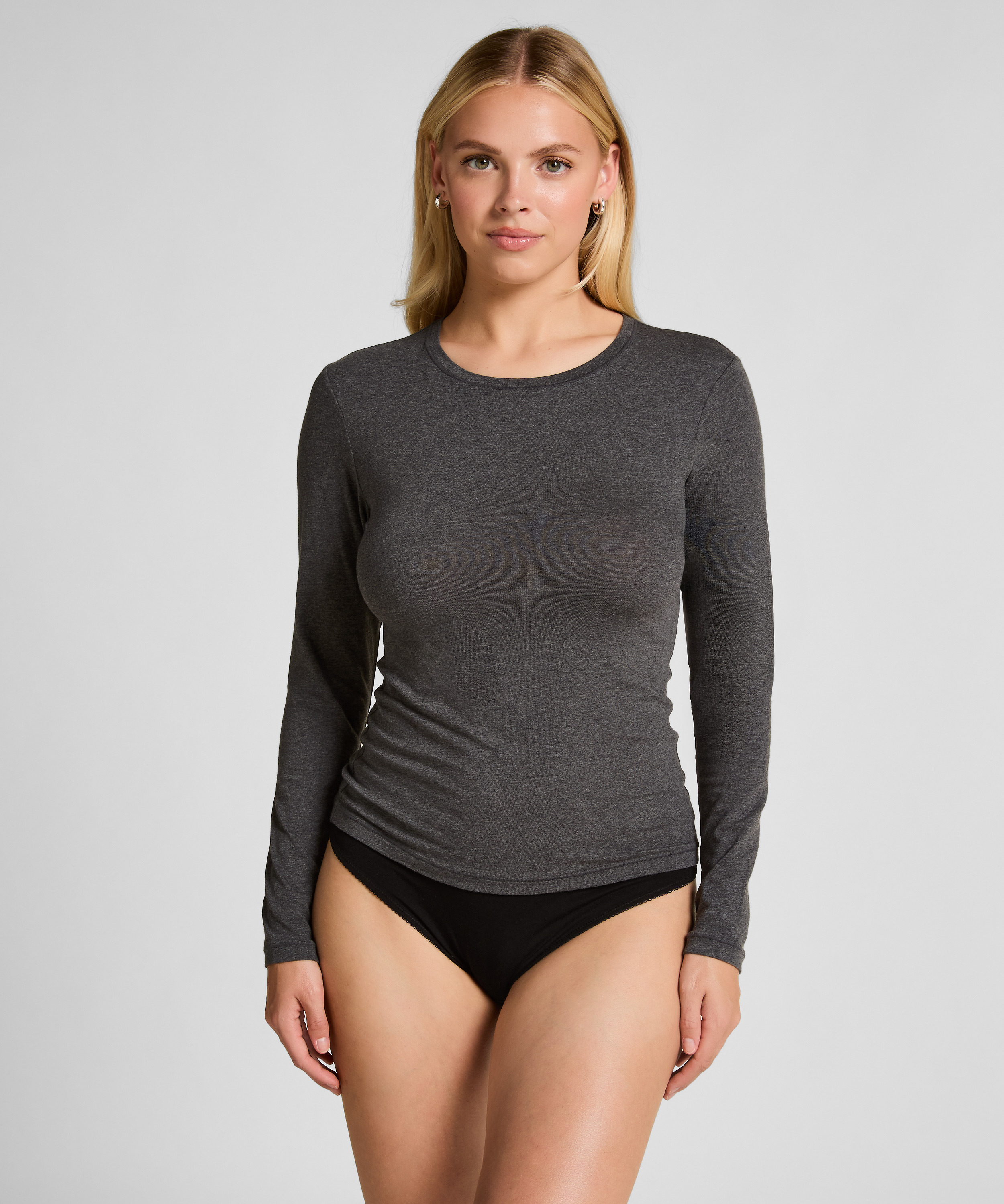 Haut à manches longues en coton doux, Gris, main