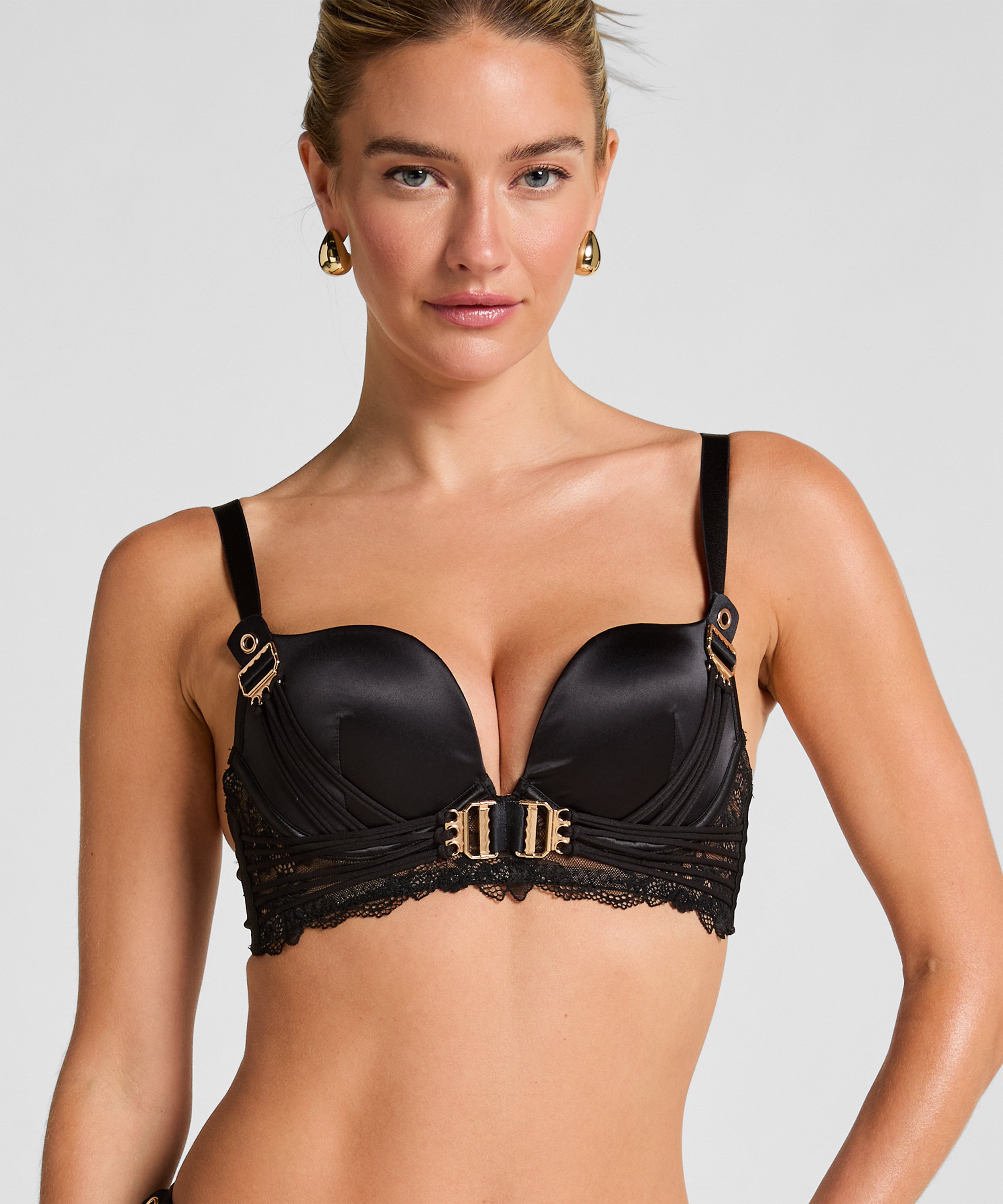 Soutien-gorge à armatures longline push-up préformé Avela, Noir, main