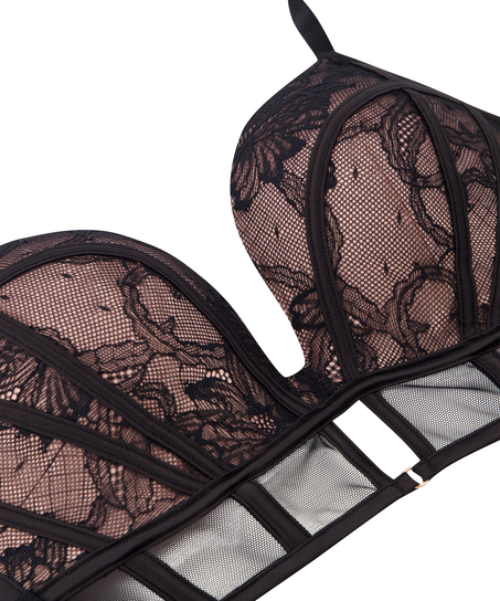 Soutien-gorge push-up rembourré sans armatures longues Magdalena, Noir