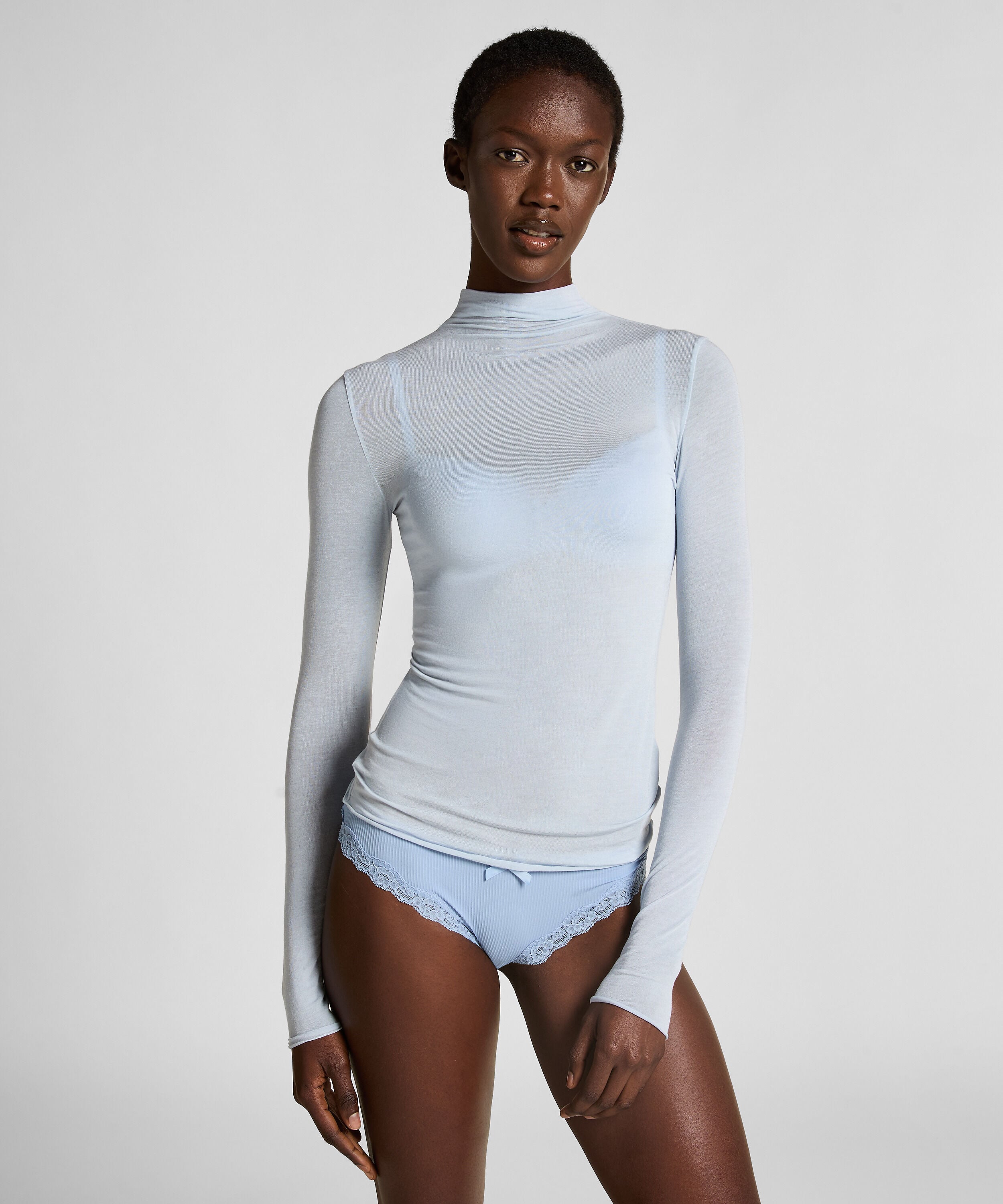 Haut avec cachemire à col roulé super soft, Bleu