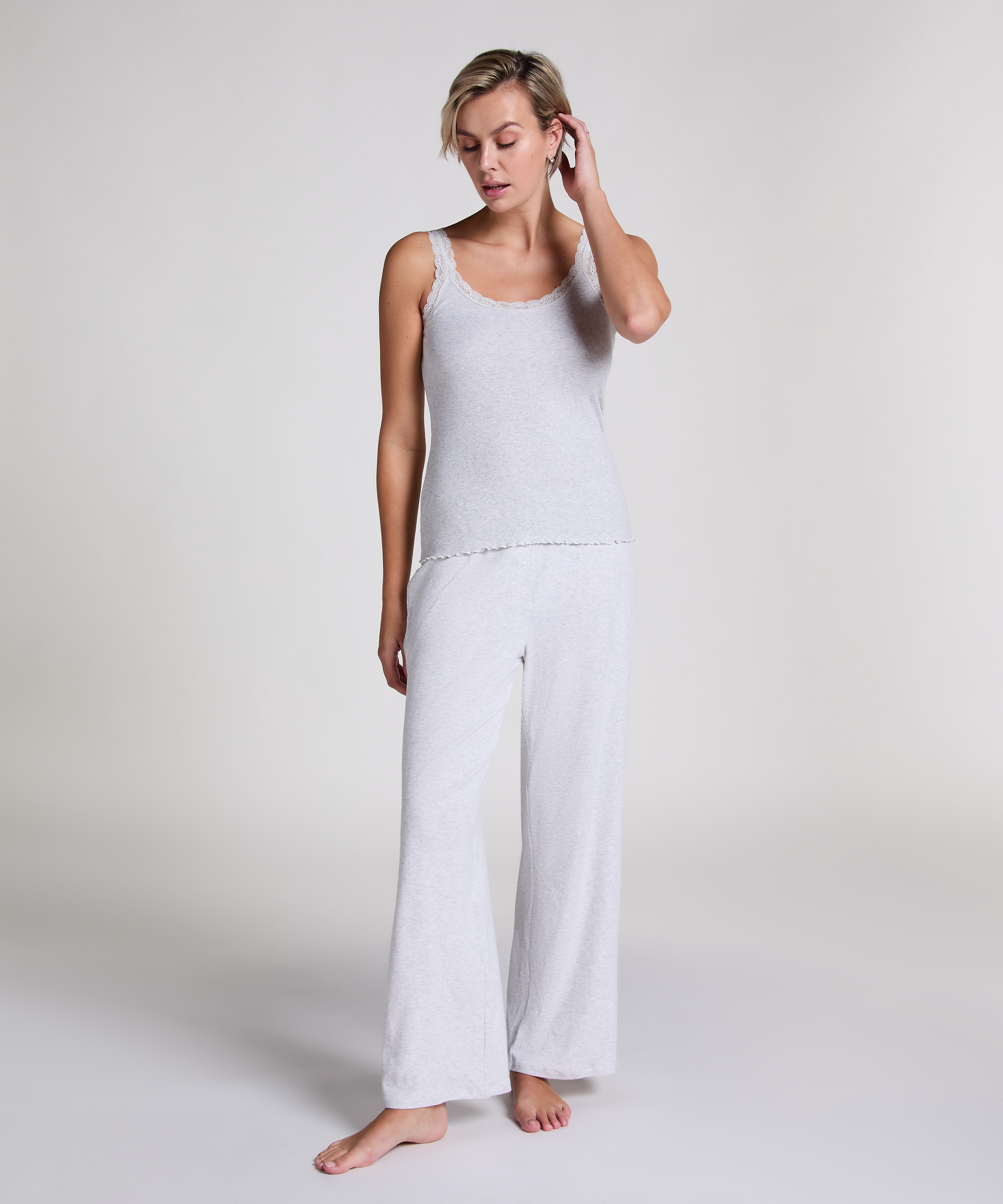 Débardeur côtelé en dentelle, Beige, main