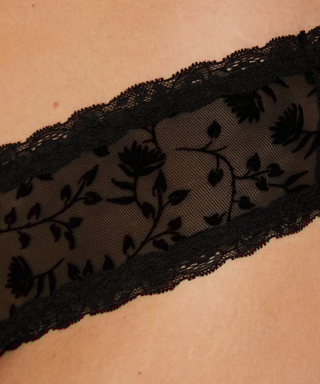 Slip brésilien en forme de V en maille, Noir