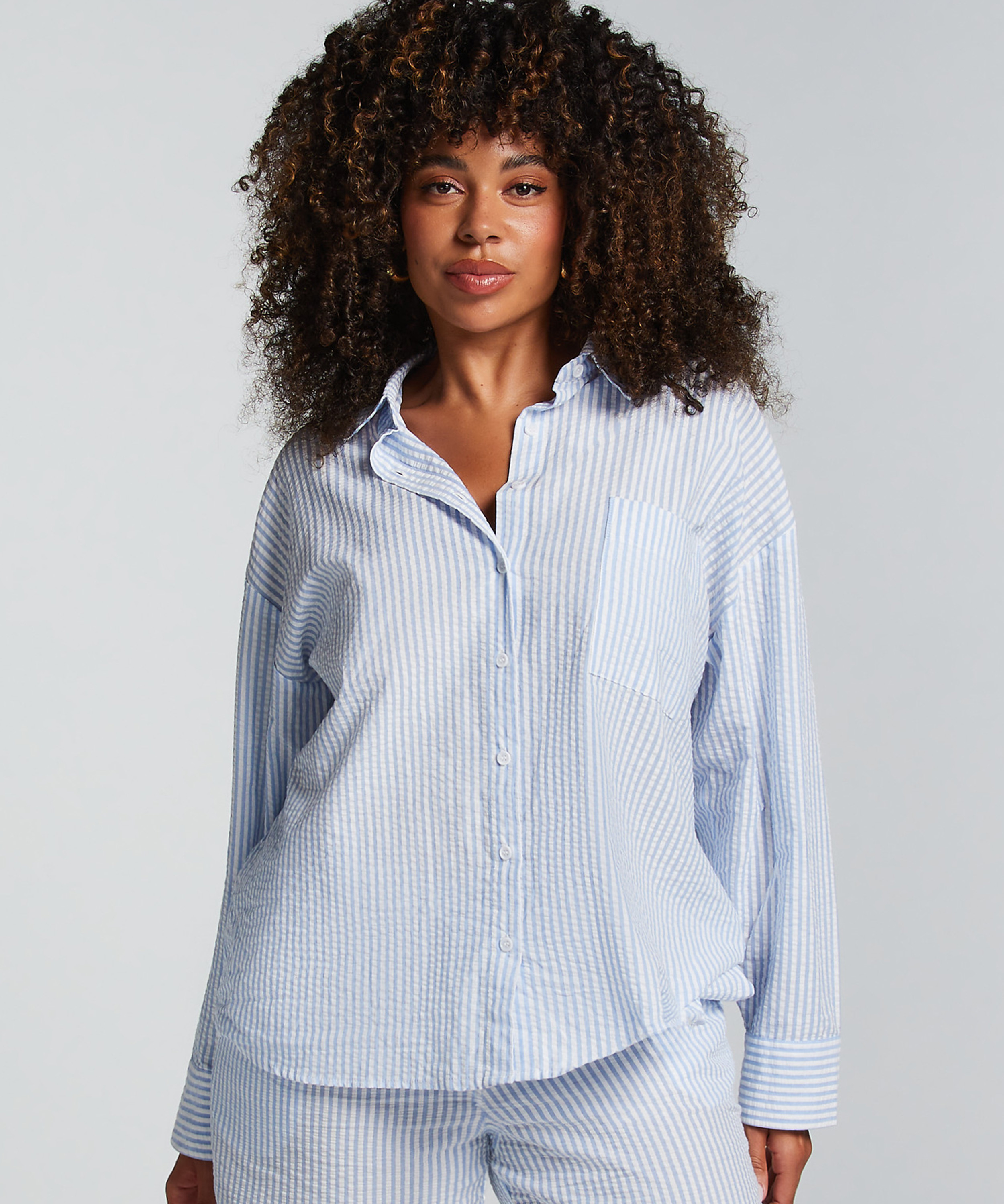 Haut de pyjama en Coton, Bleu, main