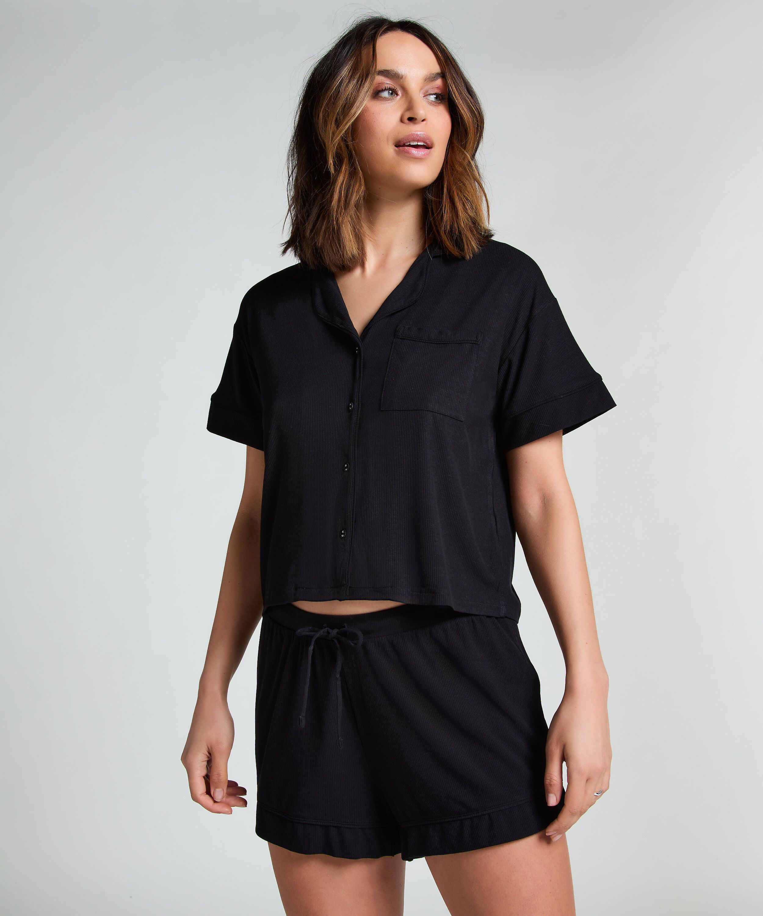 Short en jersey côtelé Essential, Noir