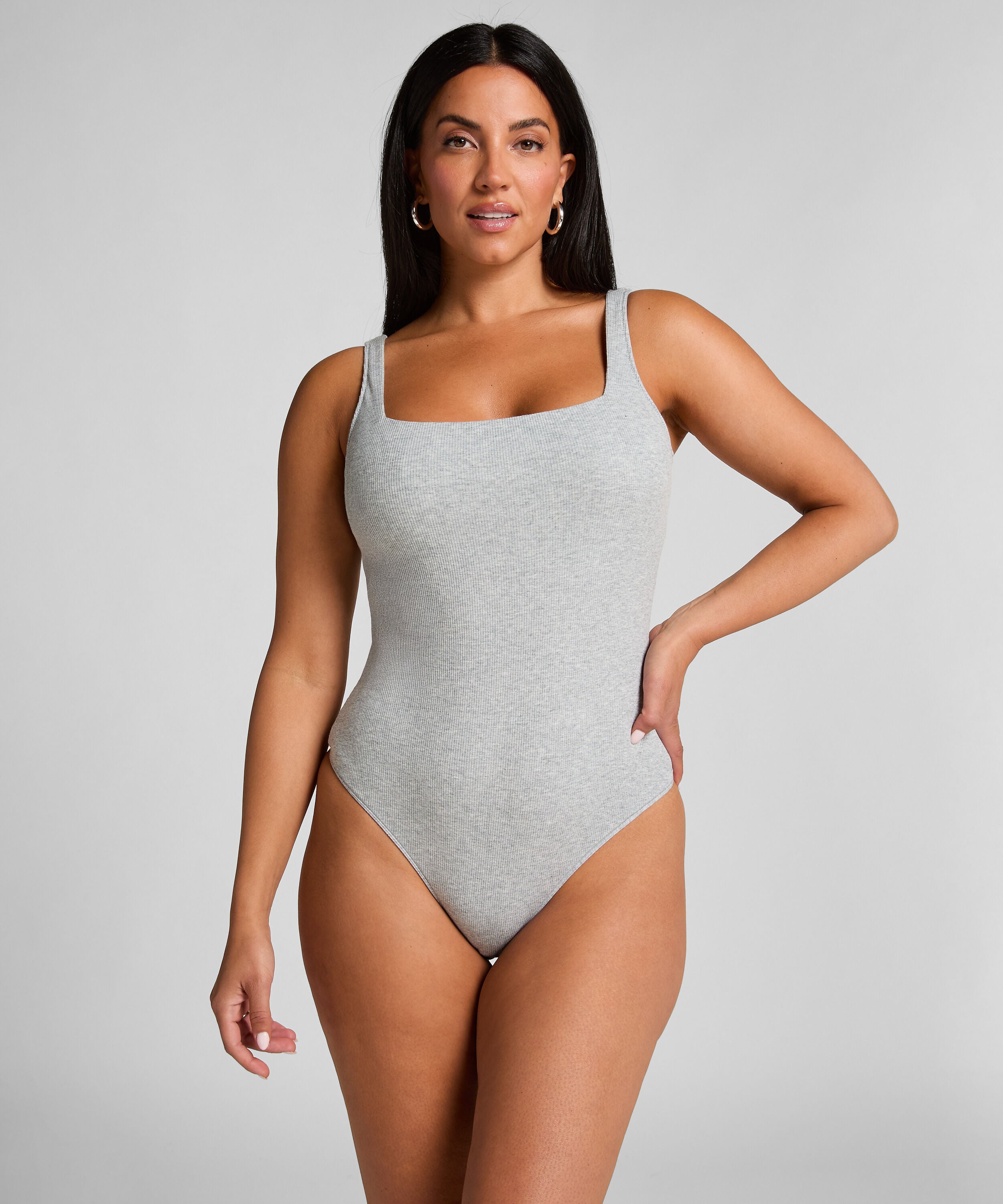 Body en coton côtelé, Gris