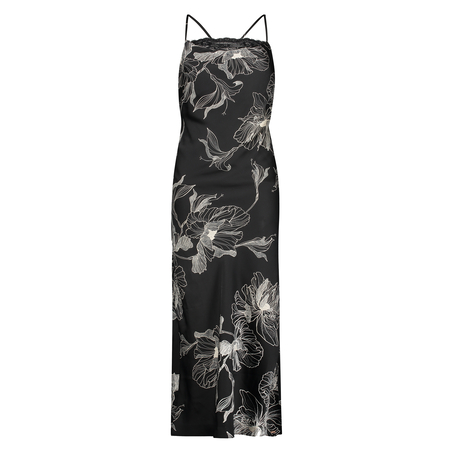 Nuisette en satin Lotus, Noir