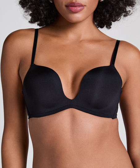 Soutien-gorge à armatures préformé push-up Deep-V, Noir