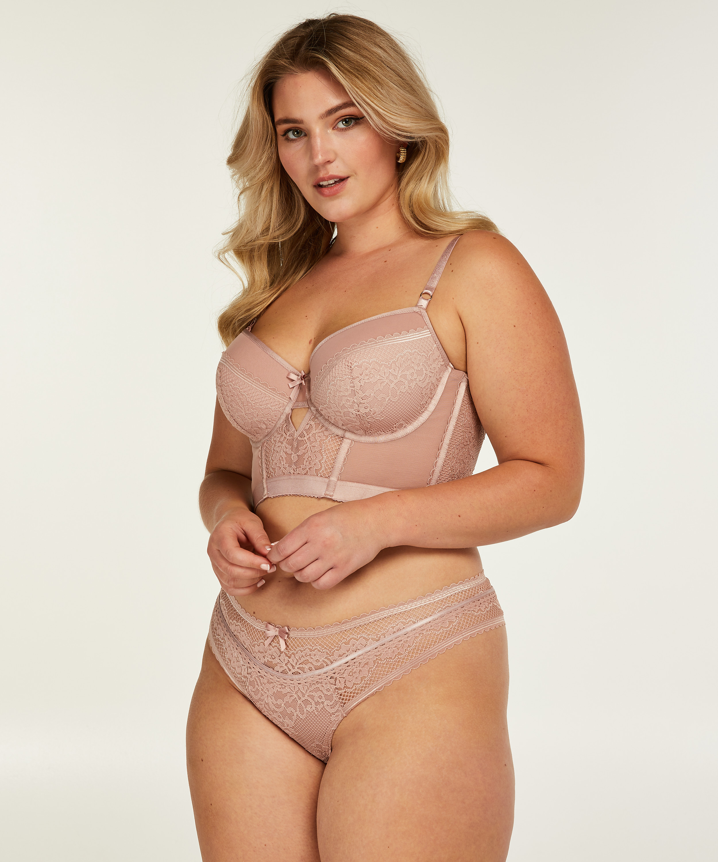 Soutien-gorge rembourré à armatures longline Malika, Rose, main
