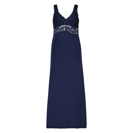 Longue nuisette Modal Lace, Bleu