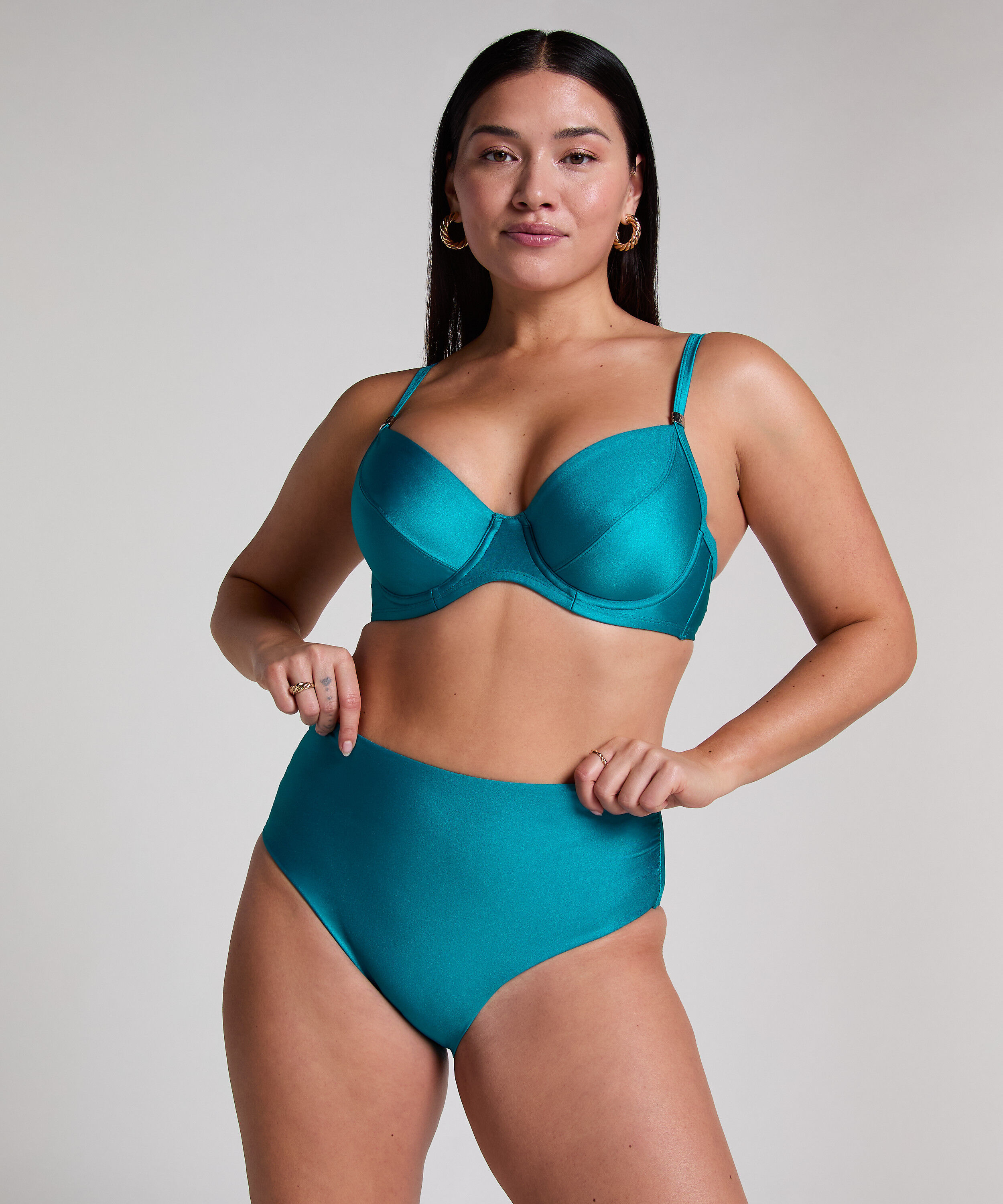 Bas de bikini galbant aqua, Bleu