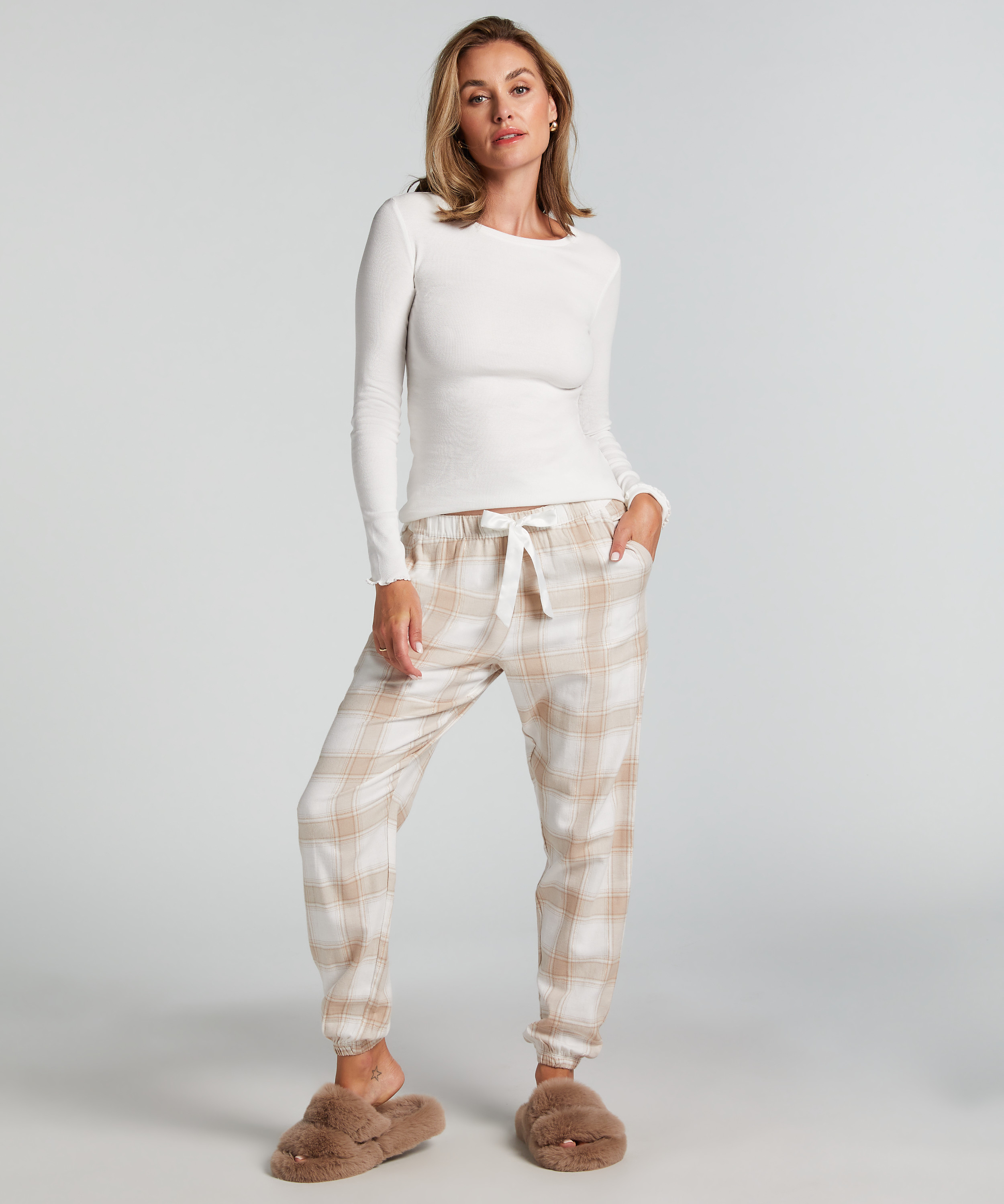 Pantalon de Pyjama Flanel, Beige, main