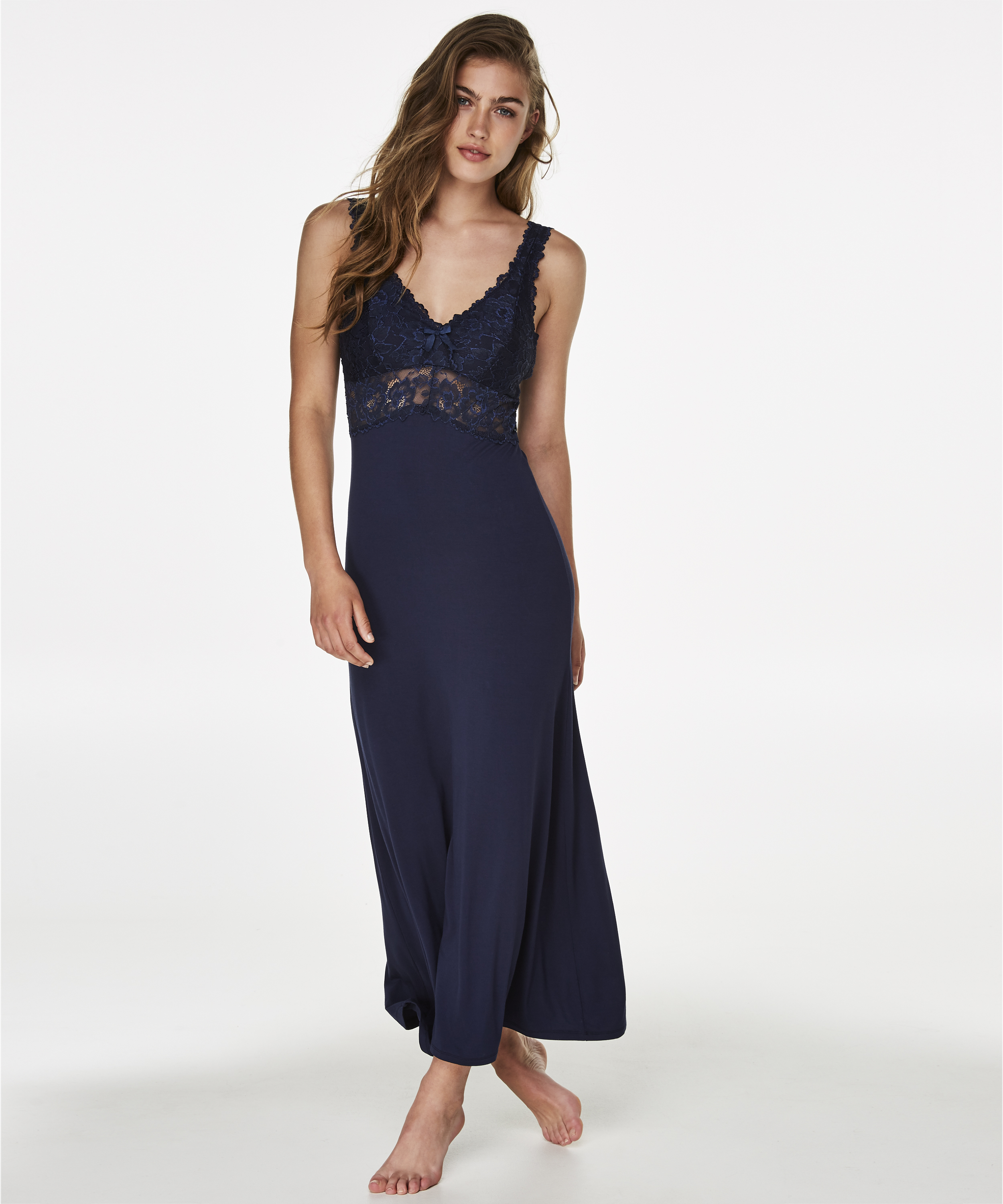 Longue nuisette Modal Lace, Bleu, main