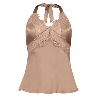 Camisole de nuit soie dentelle festonn&eacute;e, Rose