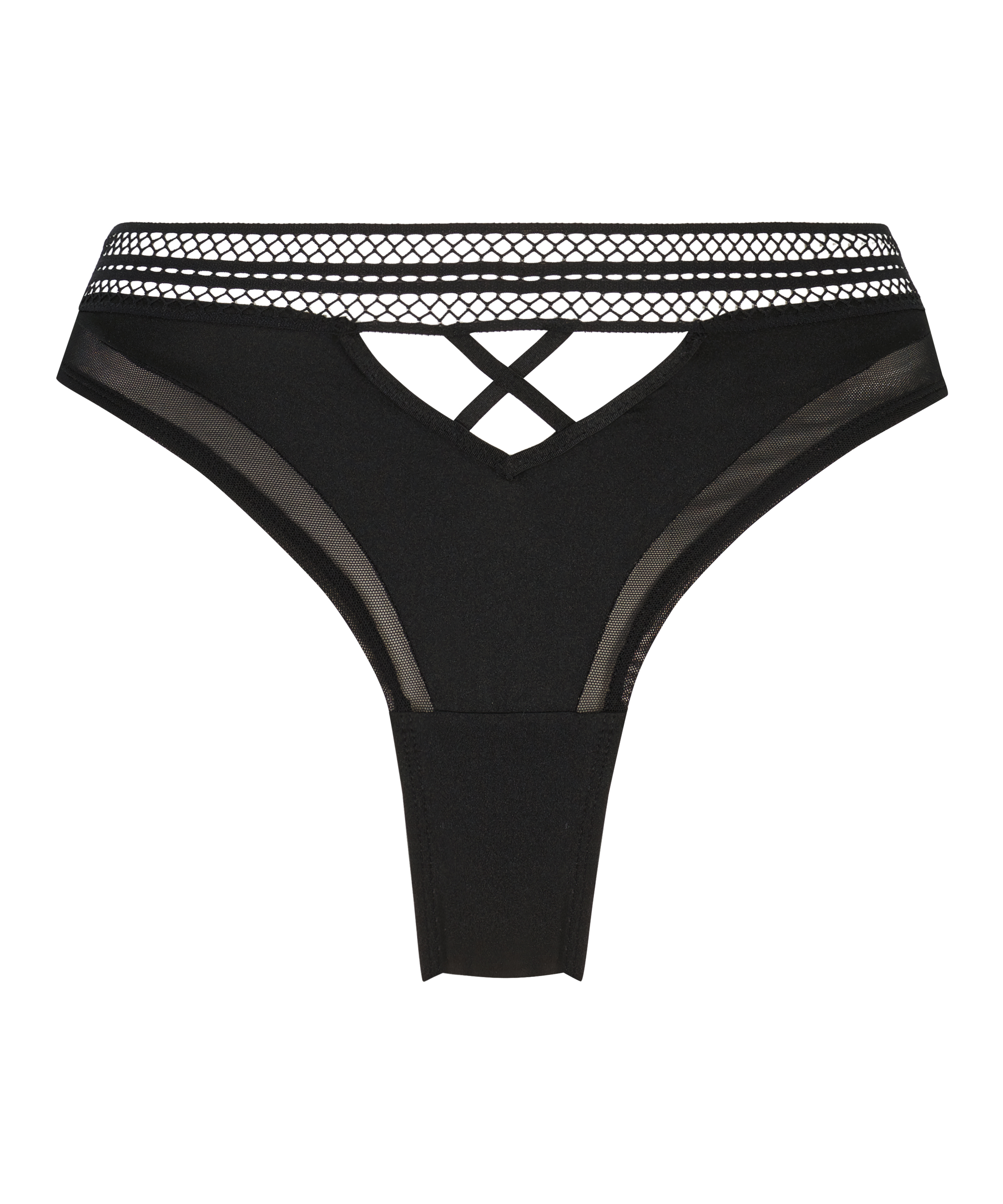 Slip brésilien échancré Mina, Noir, main