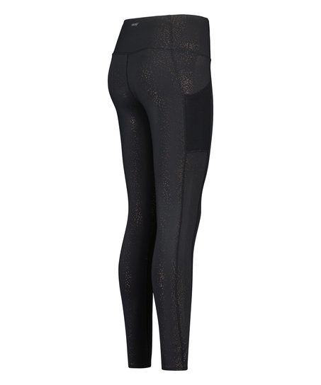 ﻿Legging de sport HKMX Taille haute à Paillettes Dorées, Noir